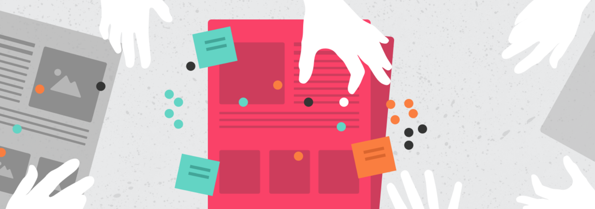Illustration of hands and paper documents