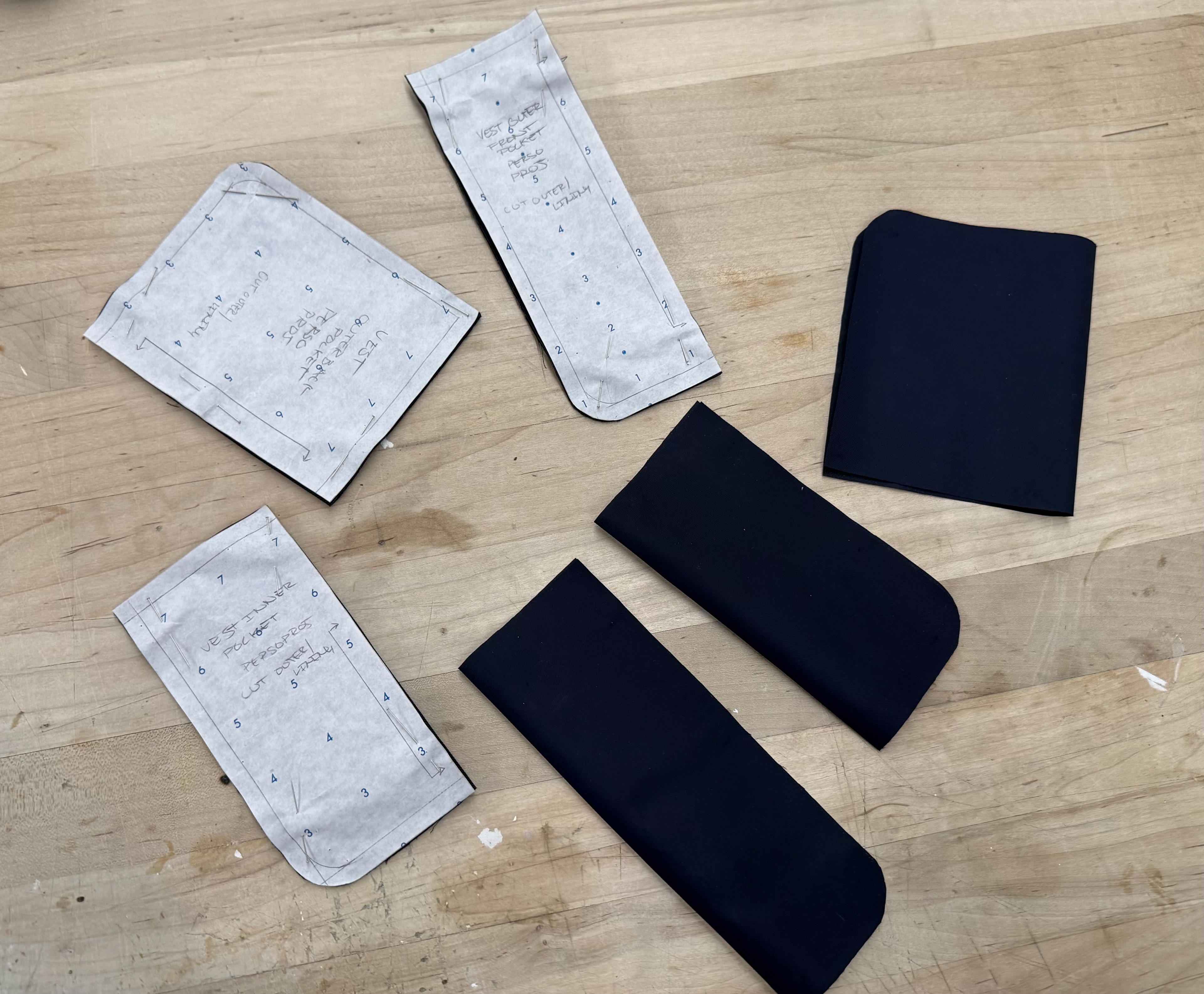 Pattern and cut fabric for pockets