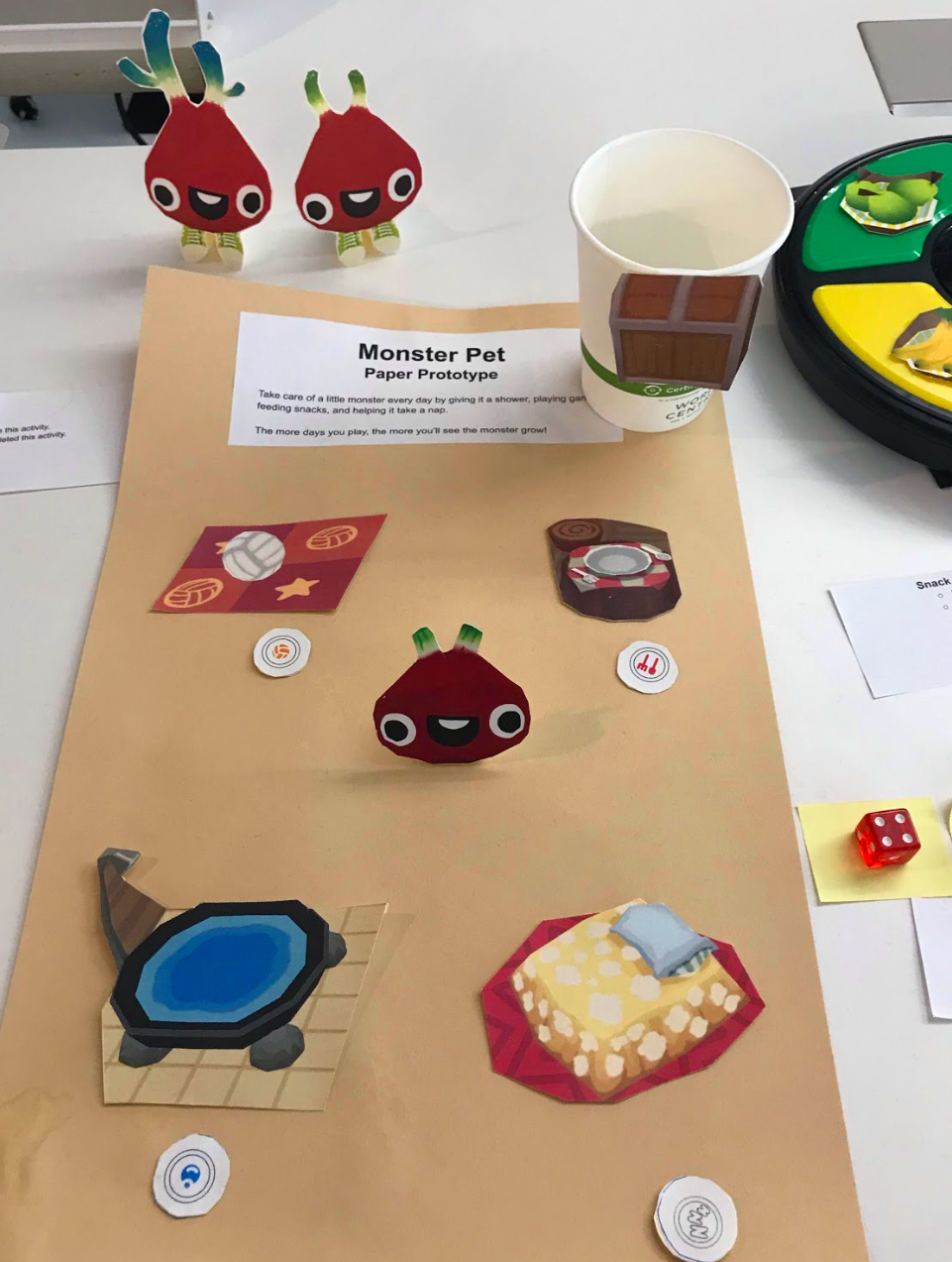 Monster Pet paper prototype layout