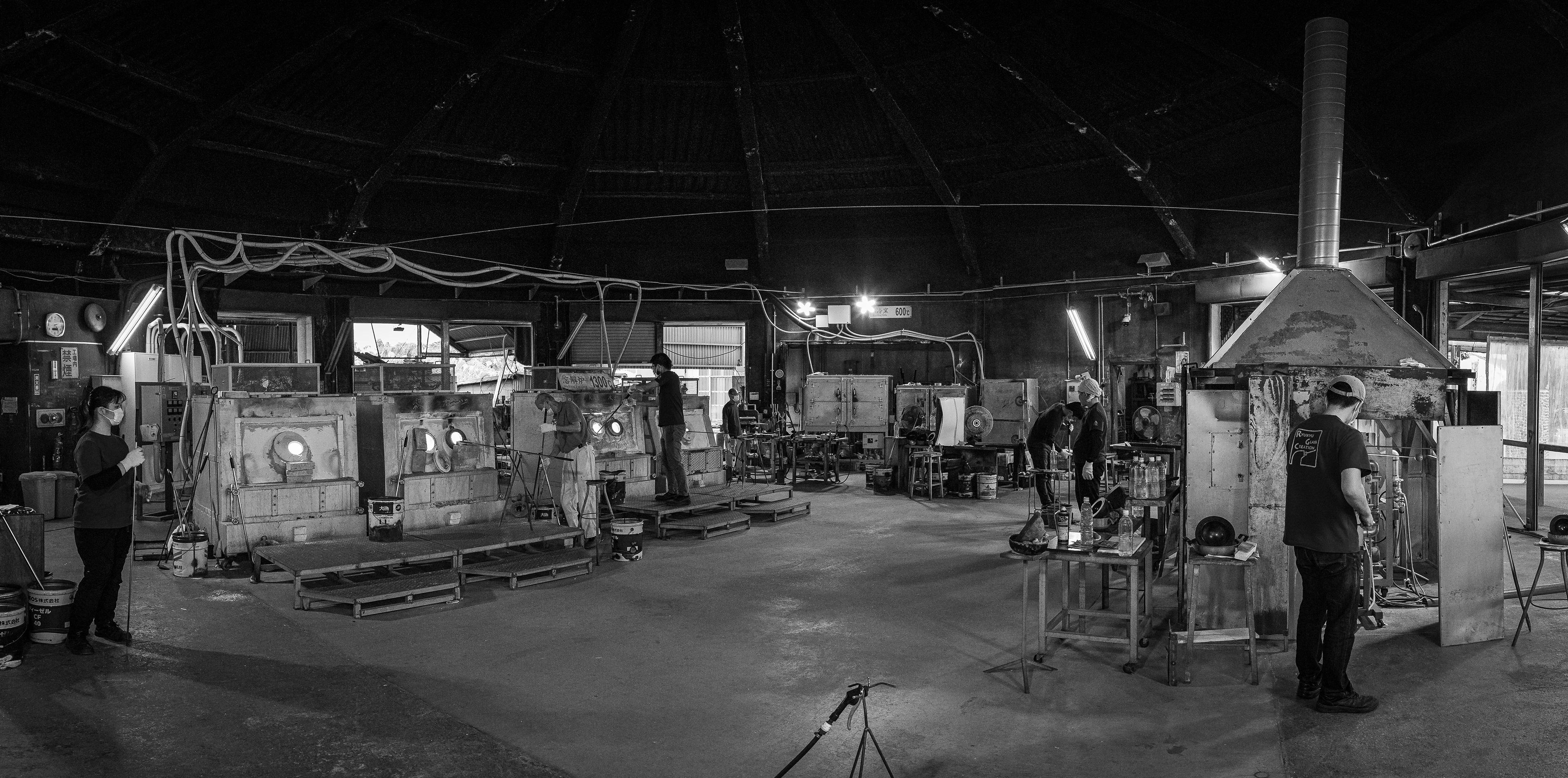 The Ryukyu Glass Village glass-blowing factory.