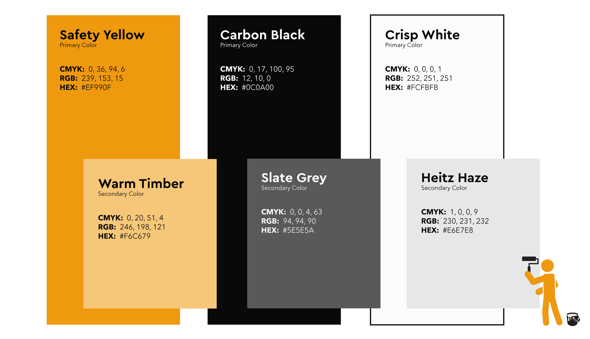 Color pallet consisting of gold, black, white, light yellow, grey, and light grey