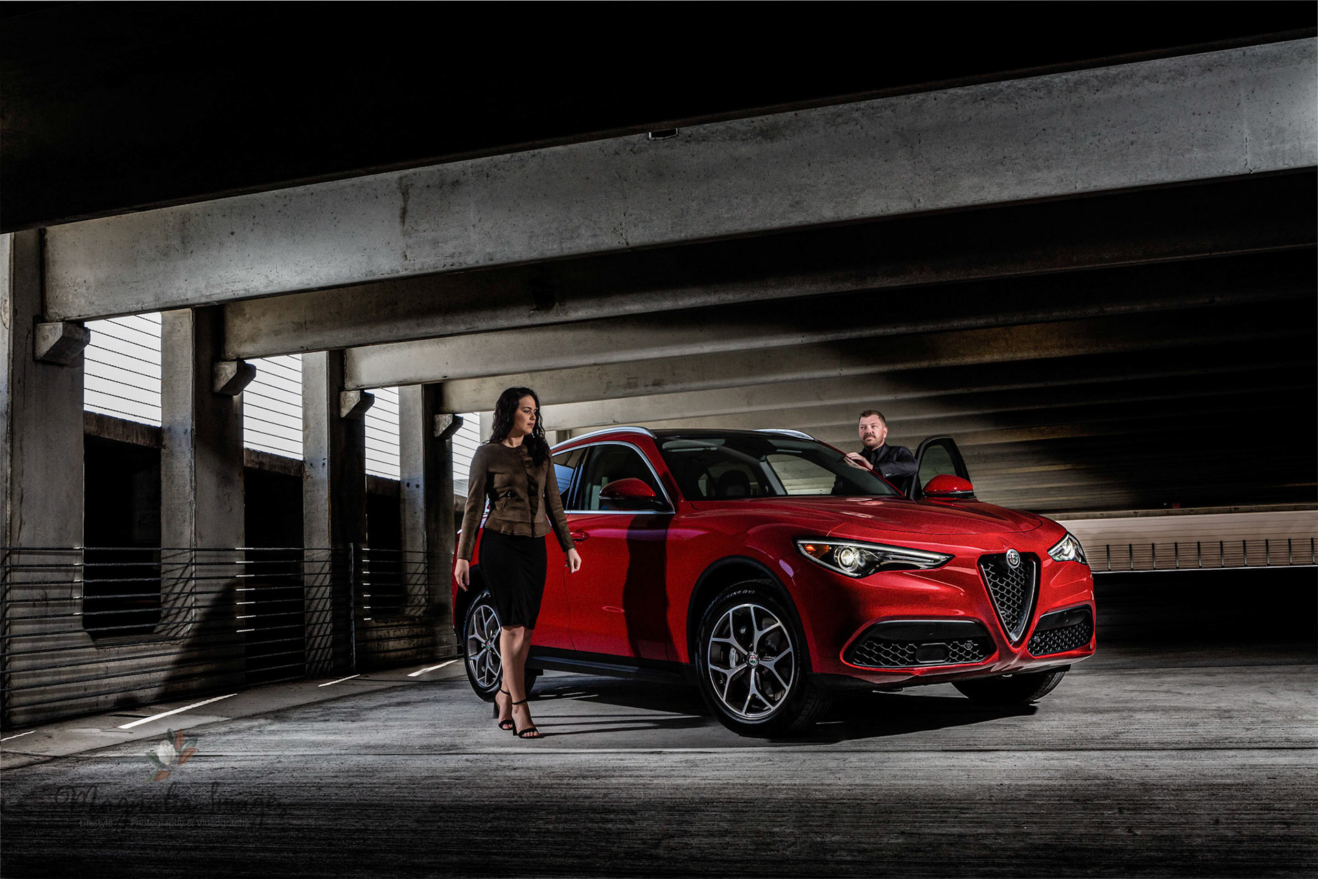 Jordan and James with the Alfa Romeo Stelvio Quadrifoglio