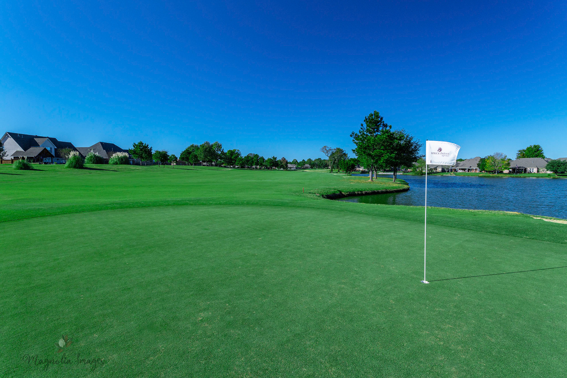 Picturesque No. 9 green looking back up the fairway