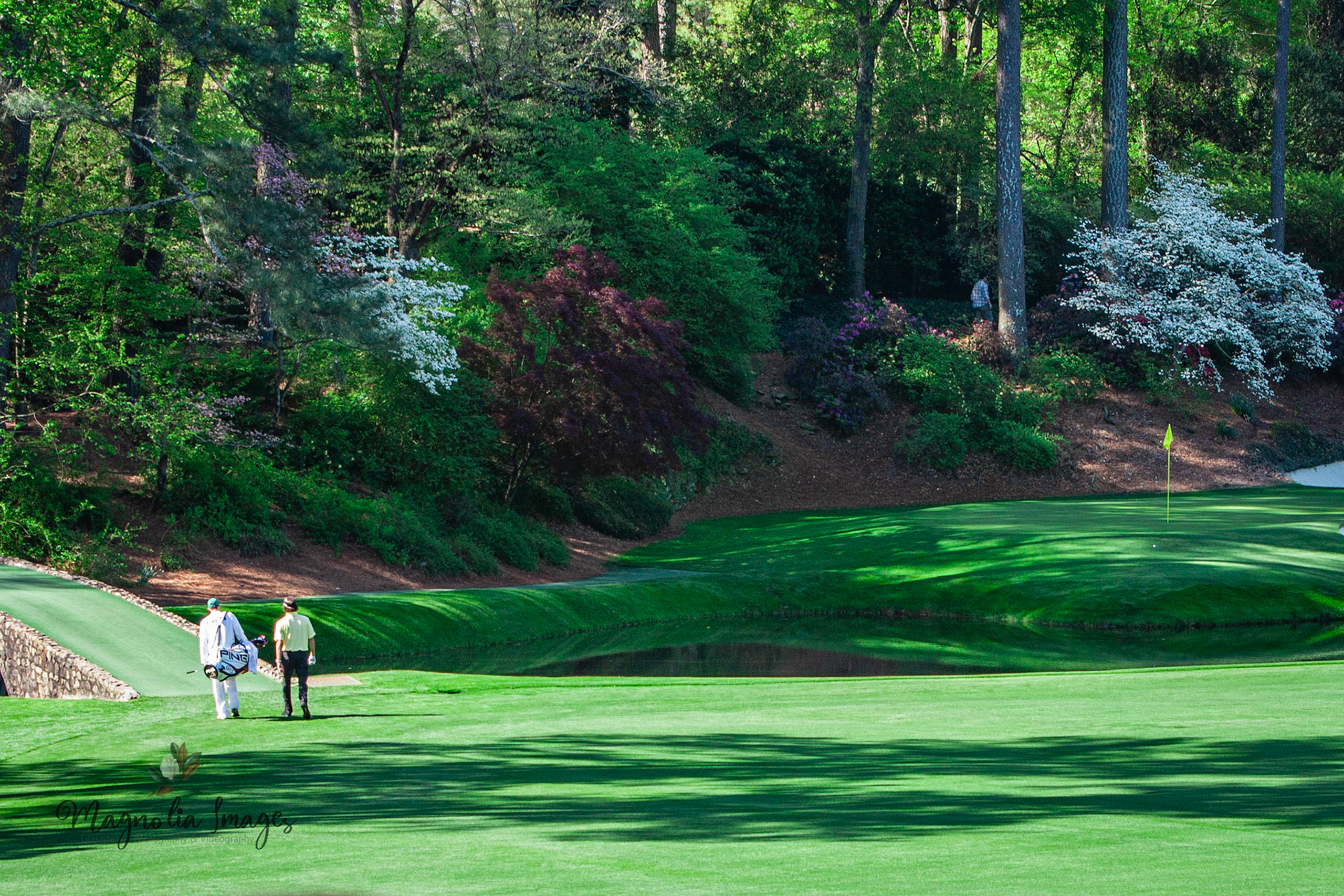Bubba Watson walking on No 12 at Augusta National
