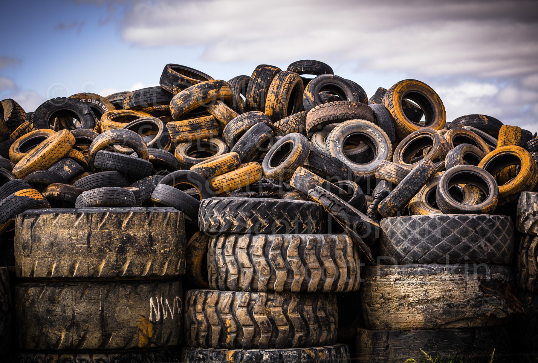 NUMURKAH, VIC, AUSTRALIA - 15 January 2015: An illegal tyre dump containing more than half a million tyres has been the subject of legal action for several years between the operator of the dump, Shanan James Sidebottom, and the EPA.