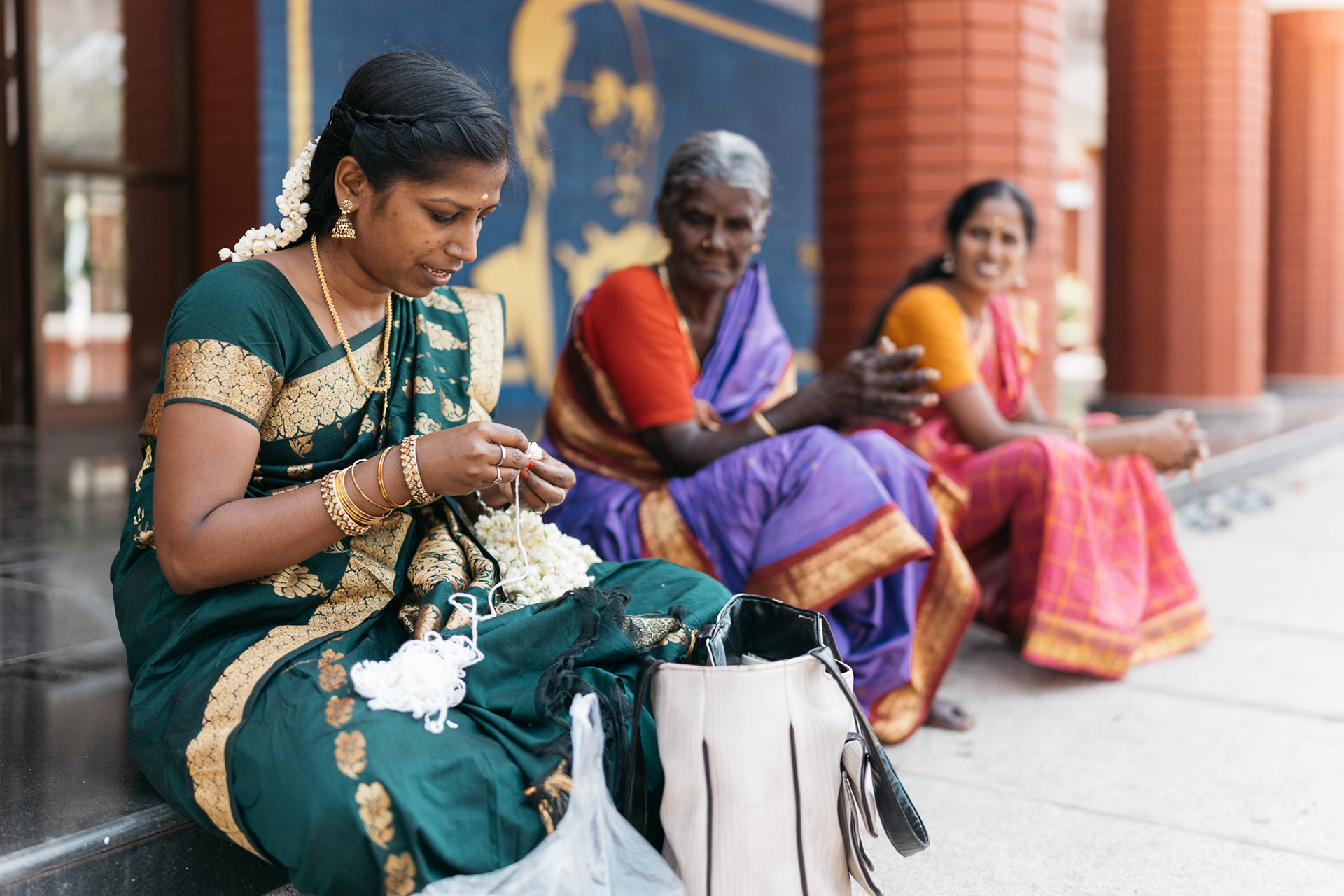 A guest making a garland