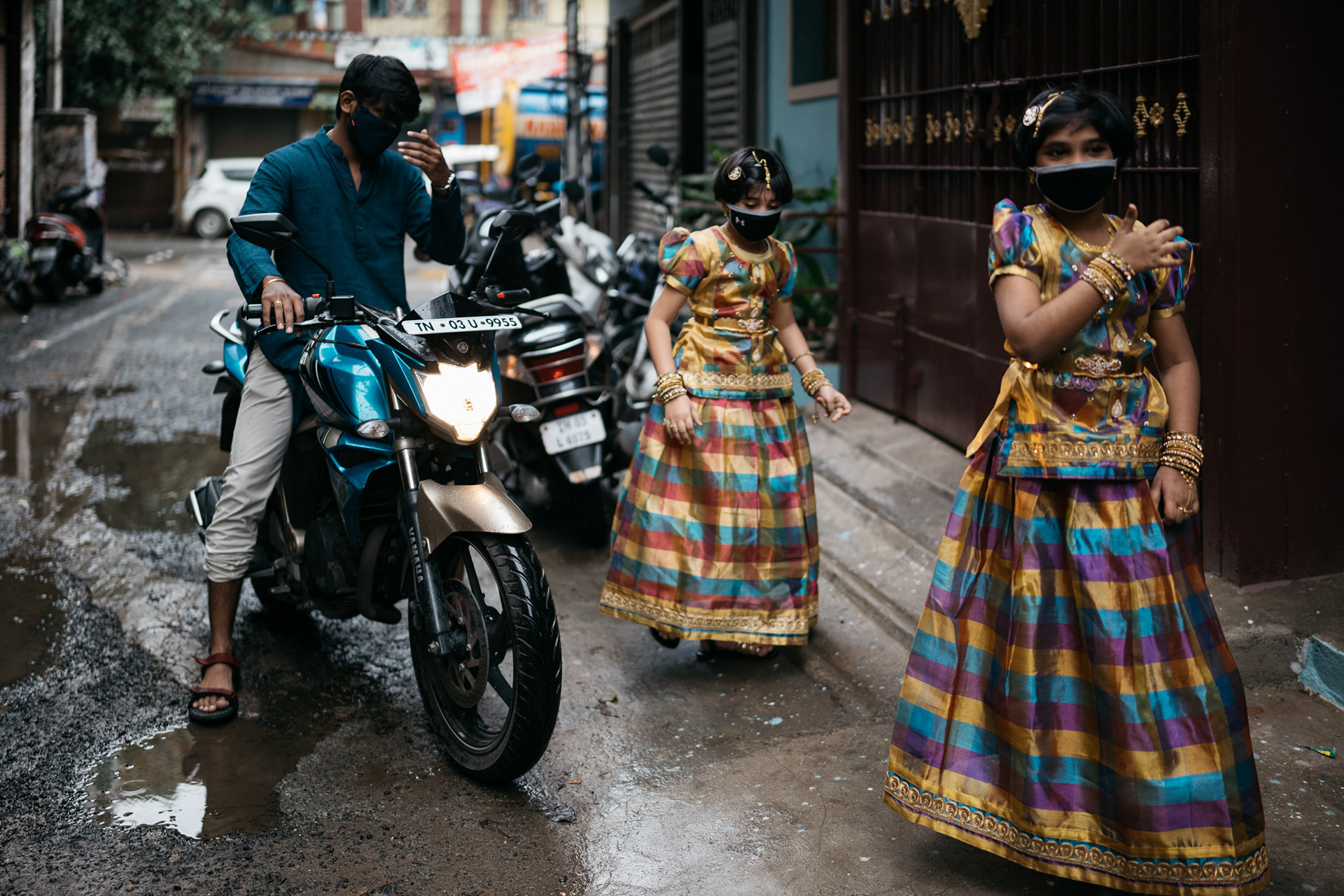 Colourful guests entering