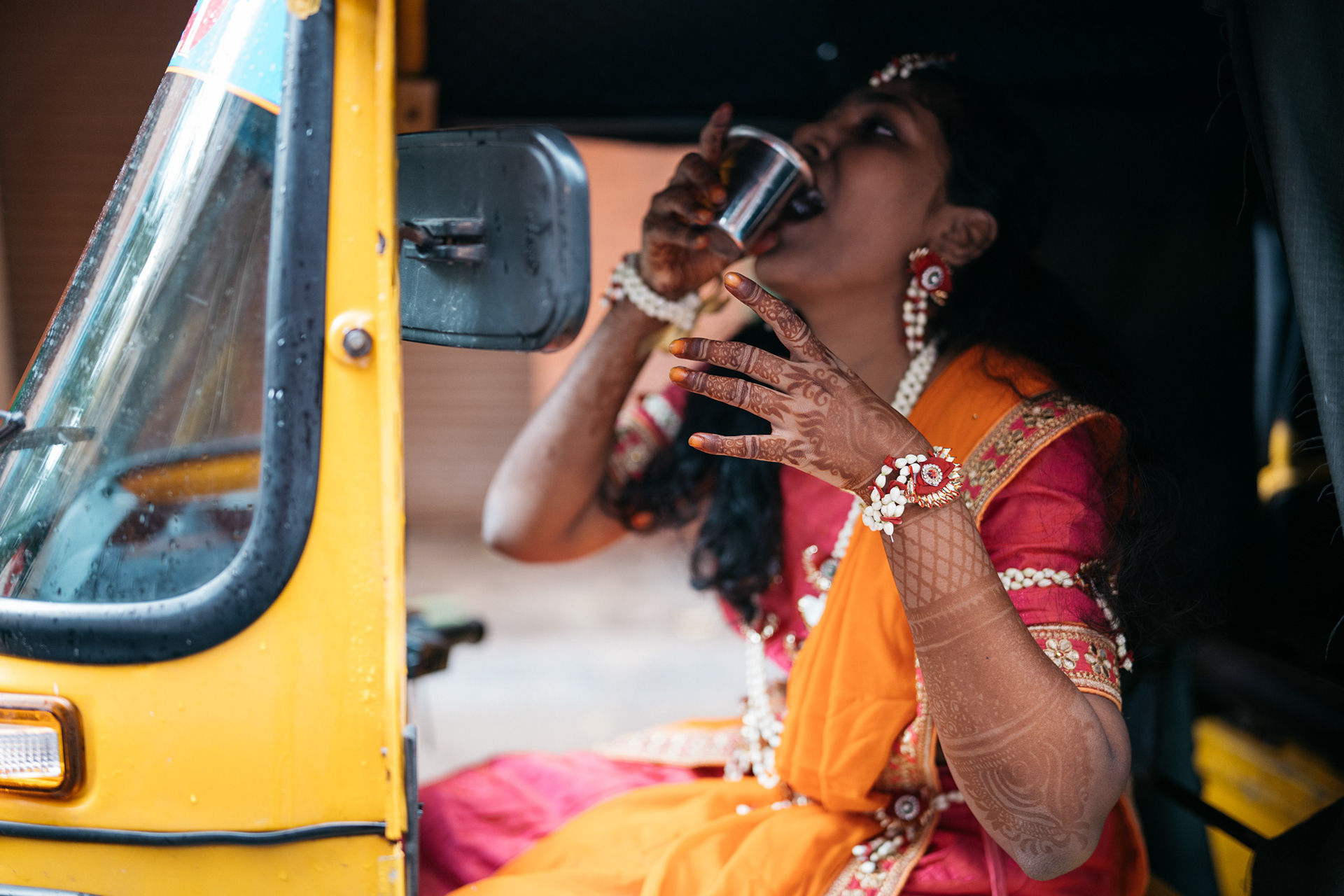 Super cool bride having water on auto