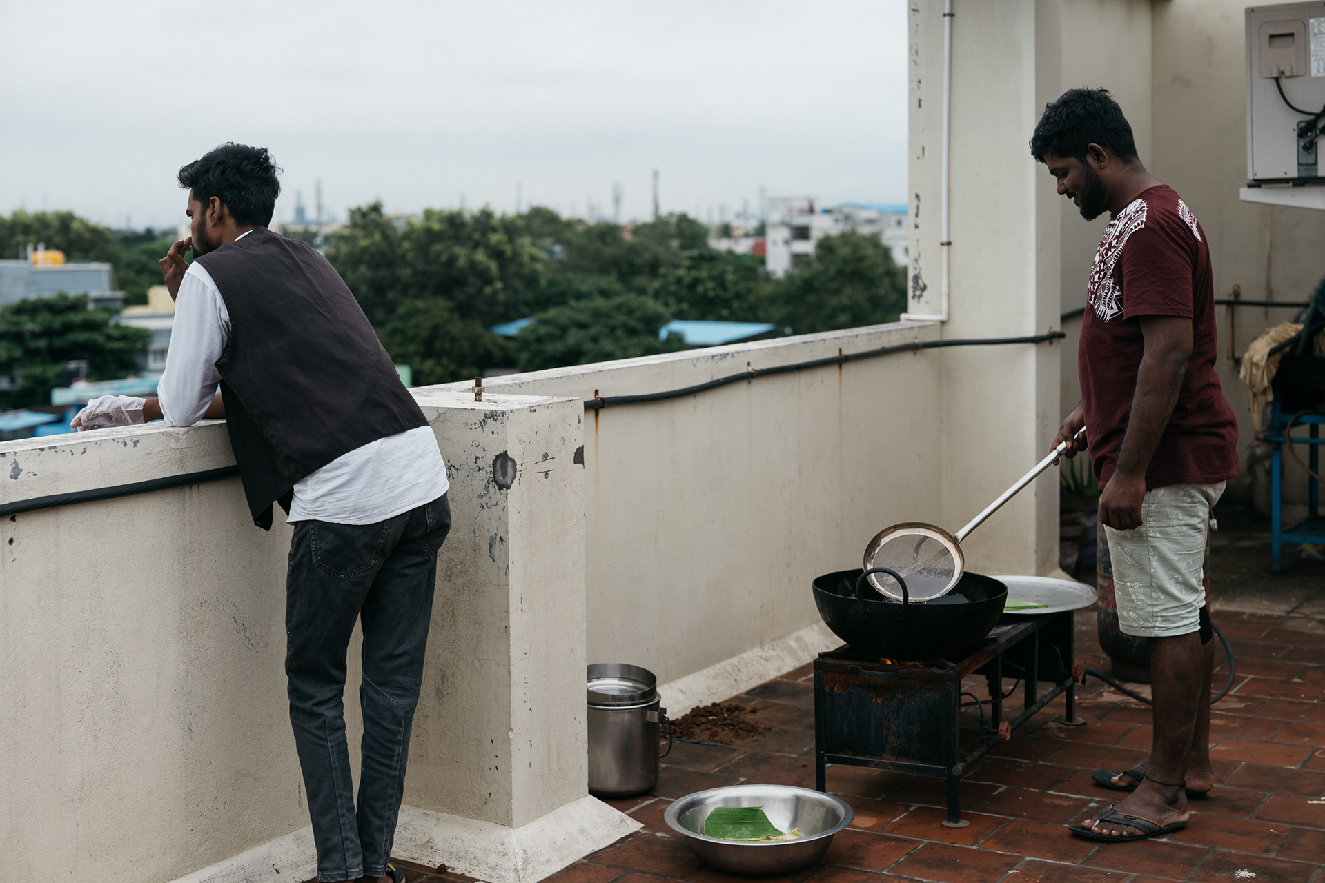 Food gets cooked on the terrace