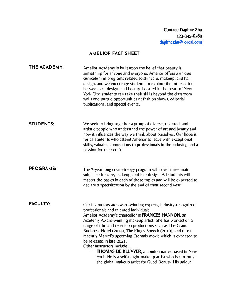 Amelior Academy Fact Sheet 