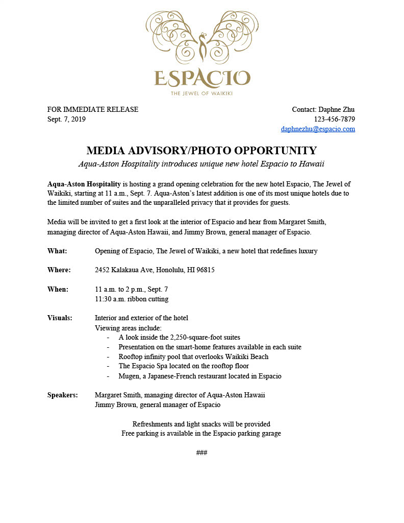 Media Advisory for the grand opening celebration of Espacio 