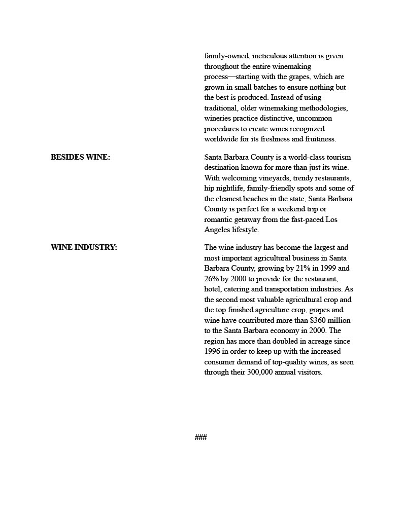 Fact Sheet on the Santa Barbara Vintners' Association