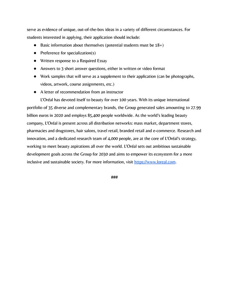 News release announcing the opening of Amelior 