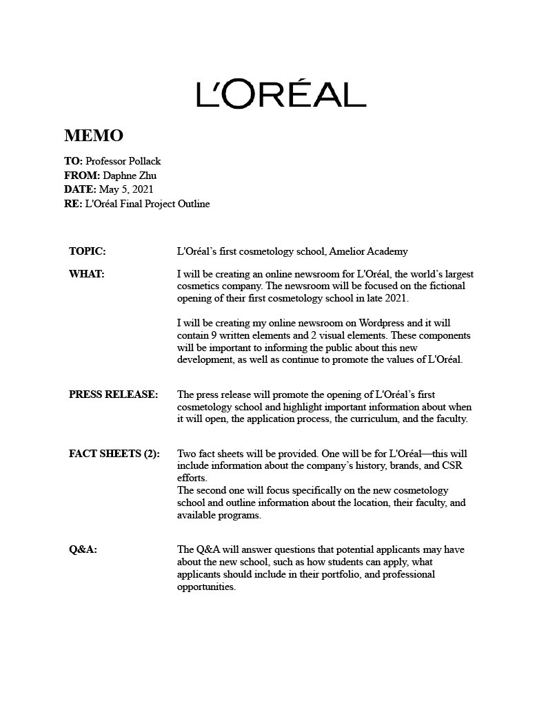 Formal memo outlining the elements included in the media kit 