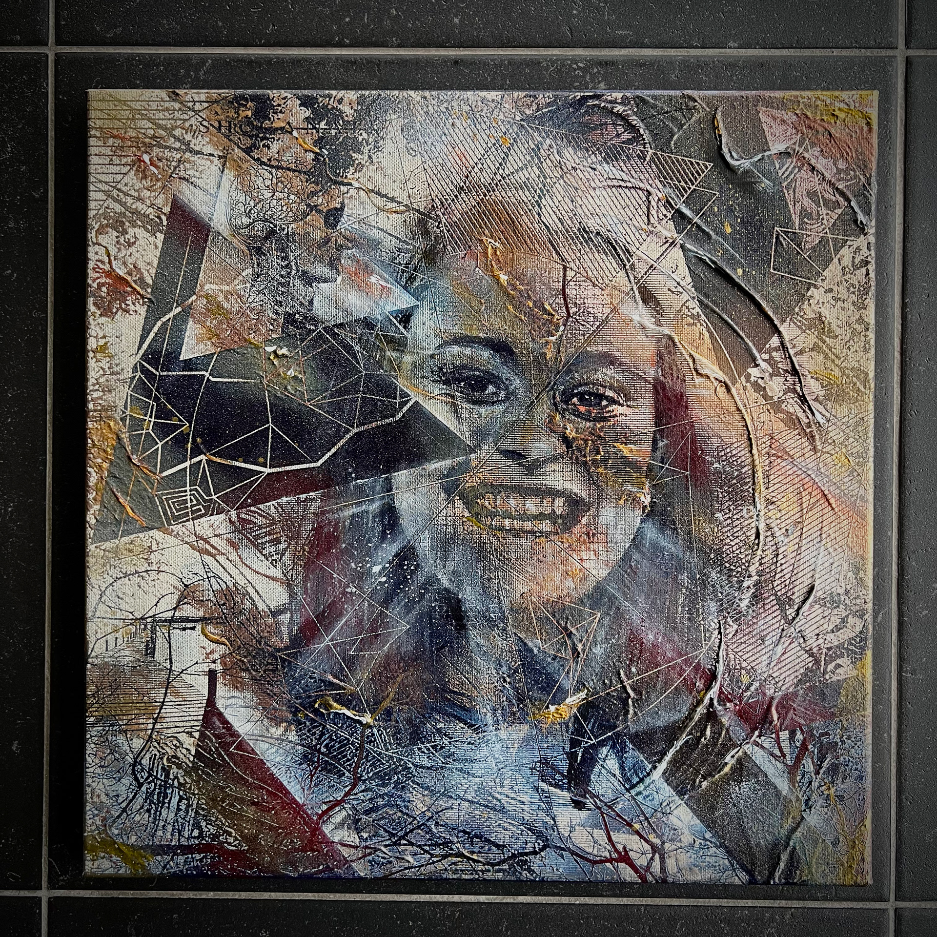 Engraved & painted on canvas 40 x 40