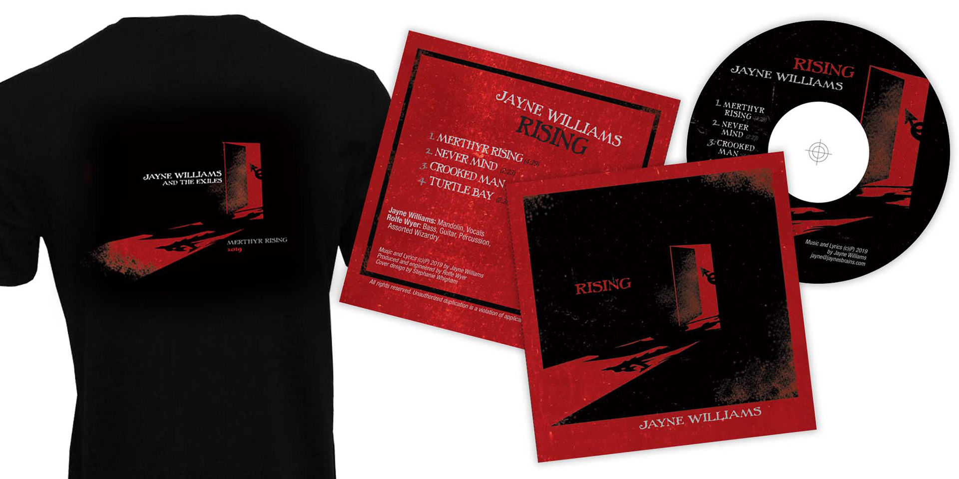JAYNE WILLIAMS & THE EXILES — RISING CD Art and T-shirt design