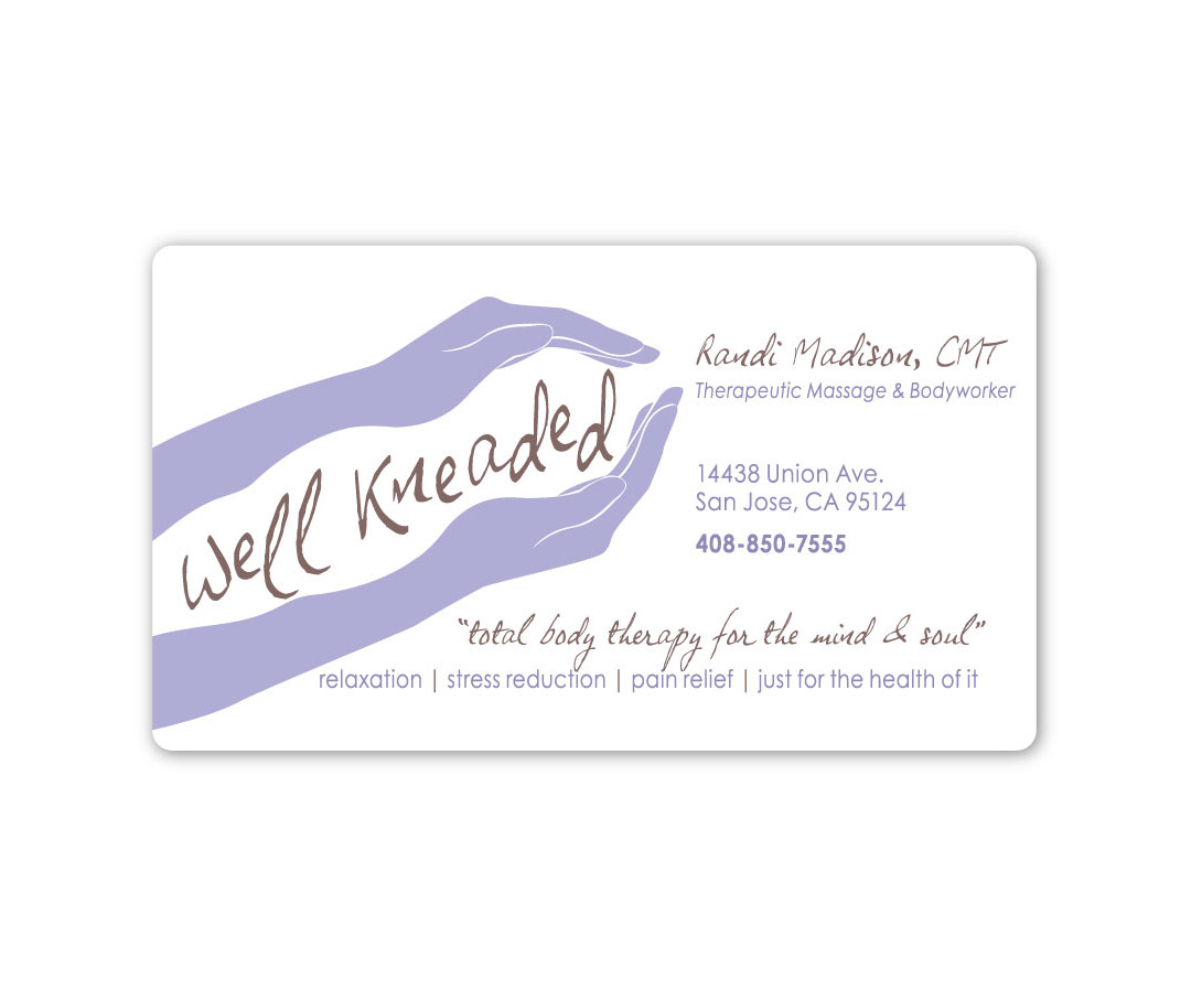 WELL KNEADED Business card and logo design for Well Kneaded massage therapy.