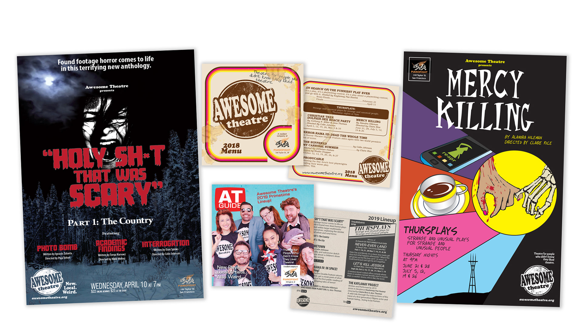 AWESOME THEATRE MARKETING MATERIALS Awesome Theatre in San Francisco embraces re-mixed nostalgia in marketing their shows, which are billed as "Theatre for people who don't like theatre"