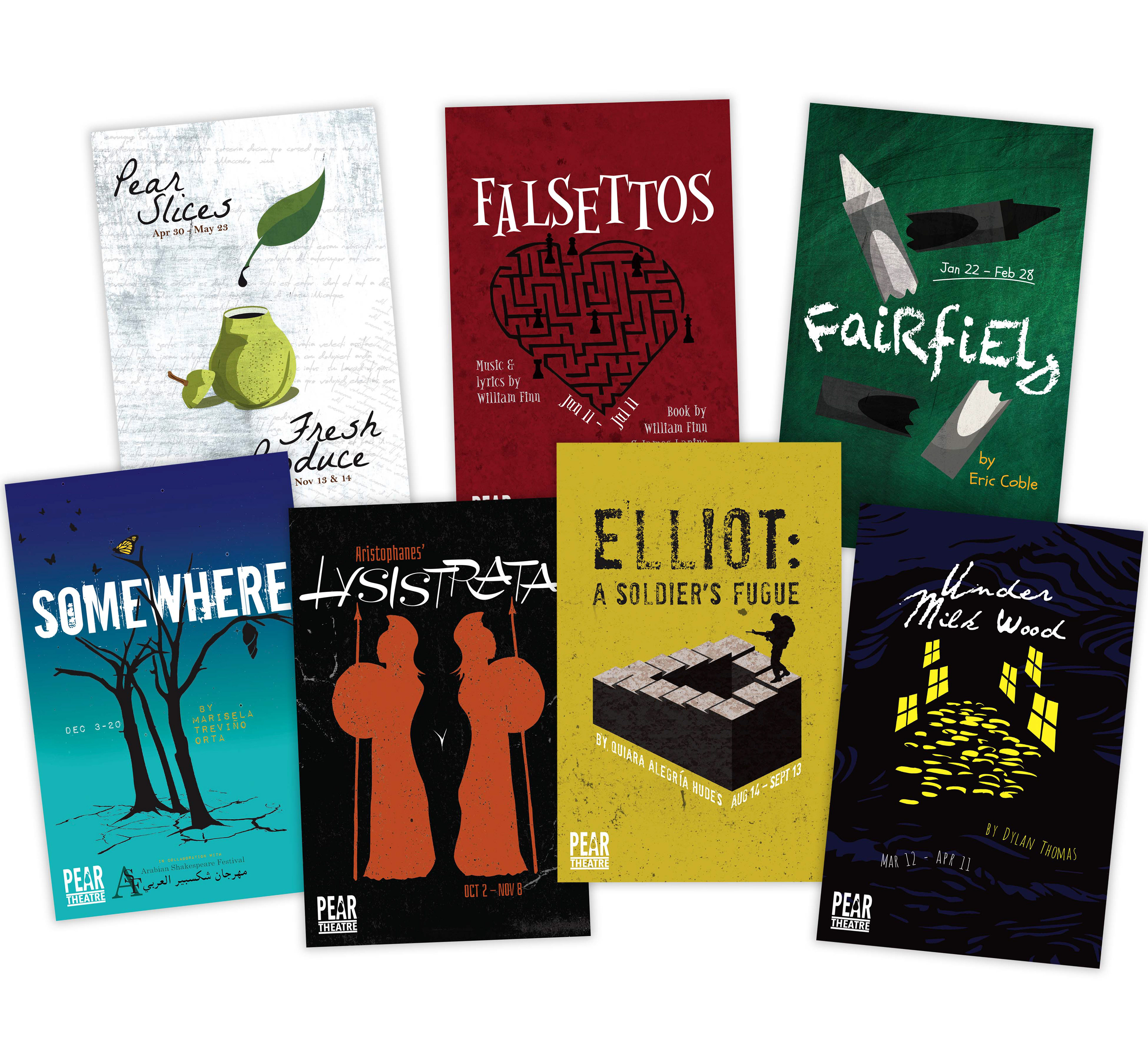 PEAR THEATRE 2020-2021 SEASON POSTERS 11x17 Posters for Pear Theatre's 7 Show Season