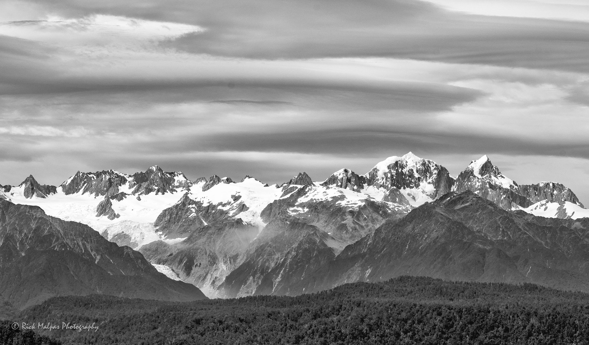 The Southern Alps from the Okarito Trig Point, Westland, NZ