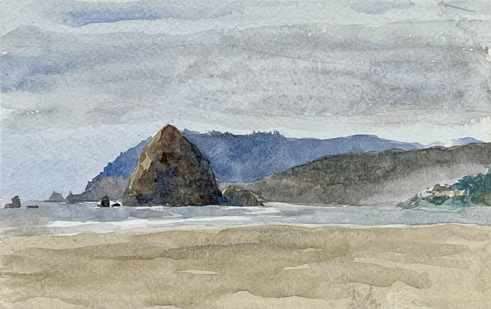 “Haystack Rock”, Watercolor on Paper, 8" x 5"