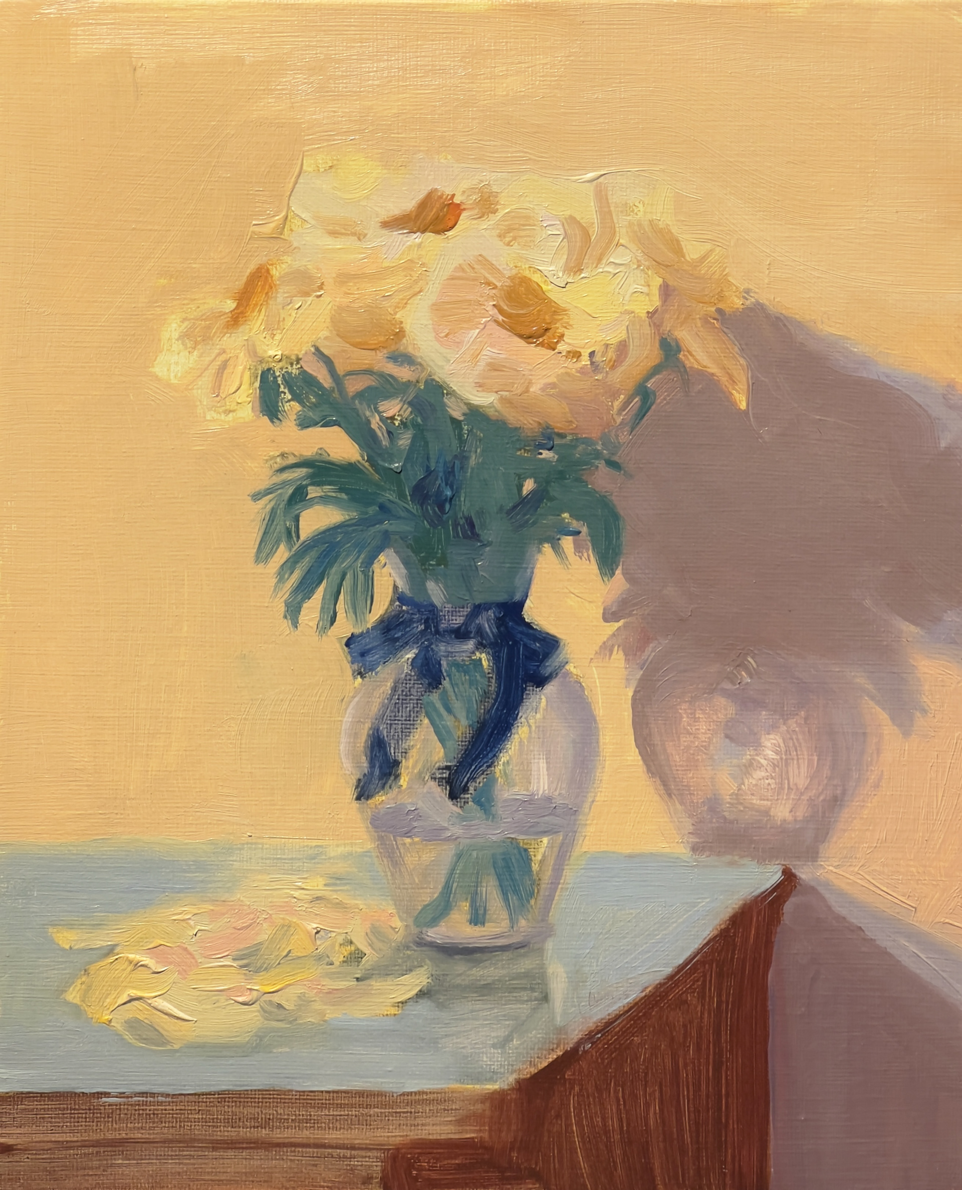 “Yellow Flowers in a Glass Vase”, Oil on Canvas Panel, 8" x 10"