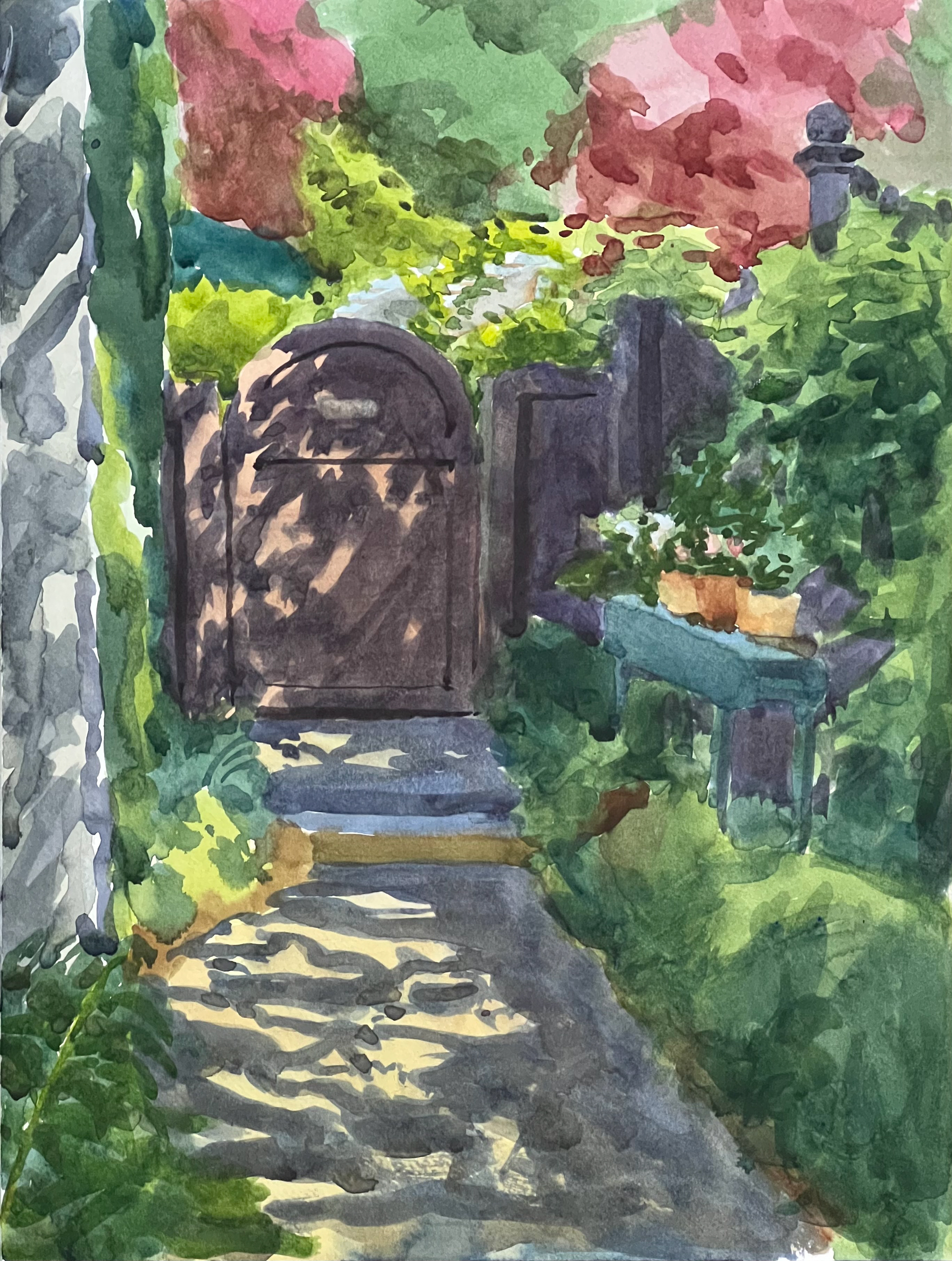 “Shaded Pathway”, Watercolor on Paper, 9" x 12"