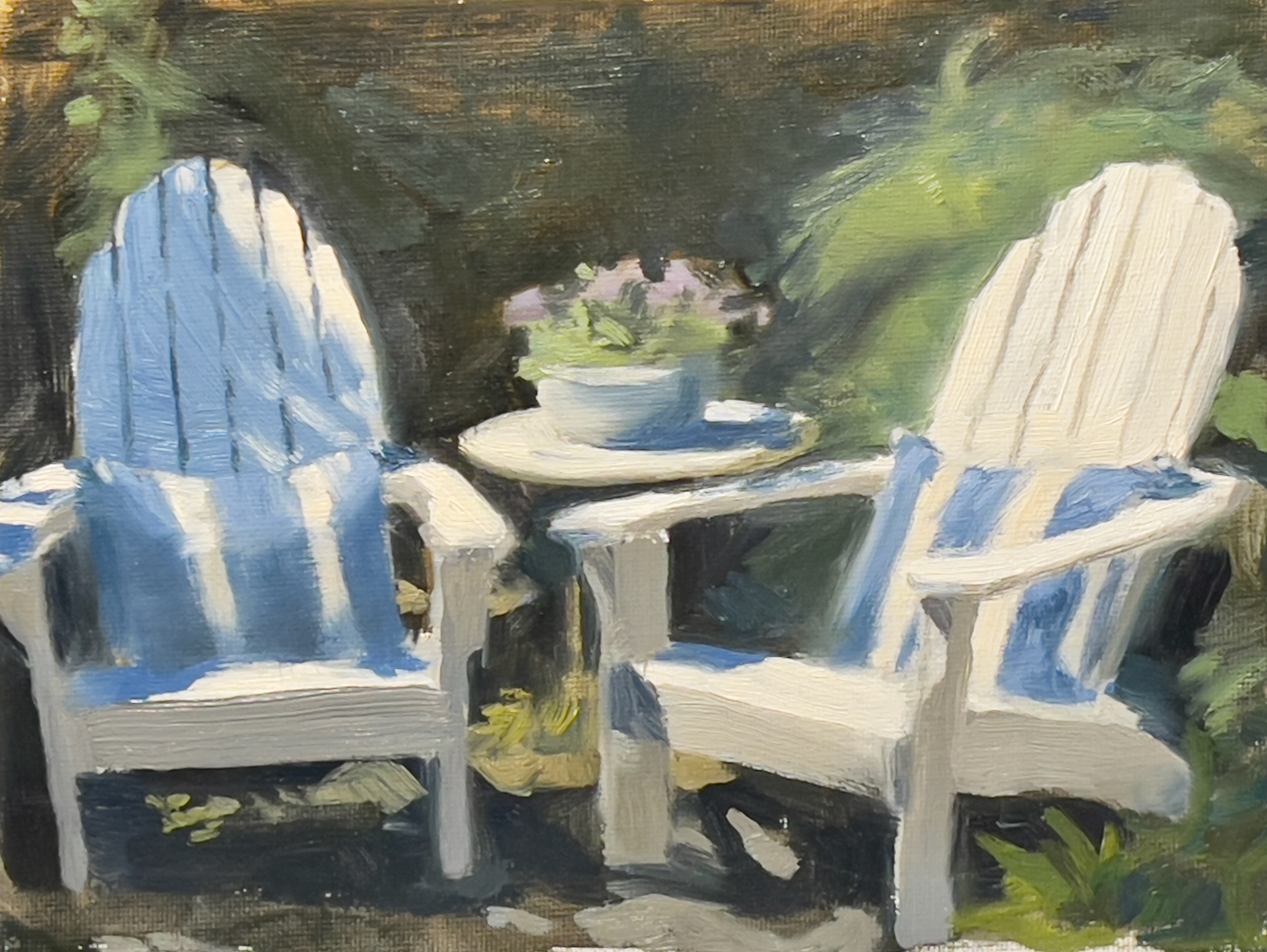 “Garden Adirondacks”, Oil on Canvas Panel, 10" x 8"