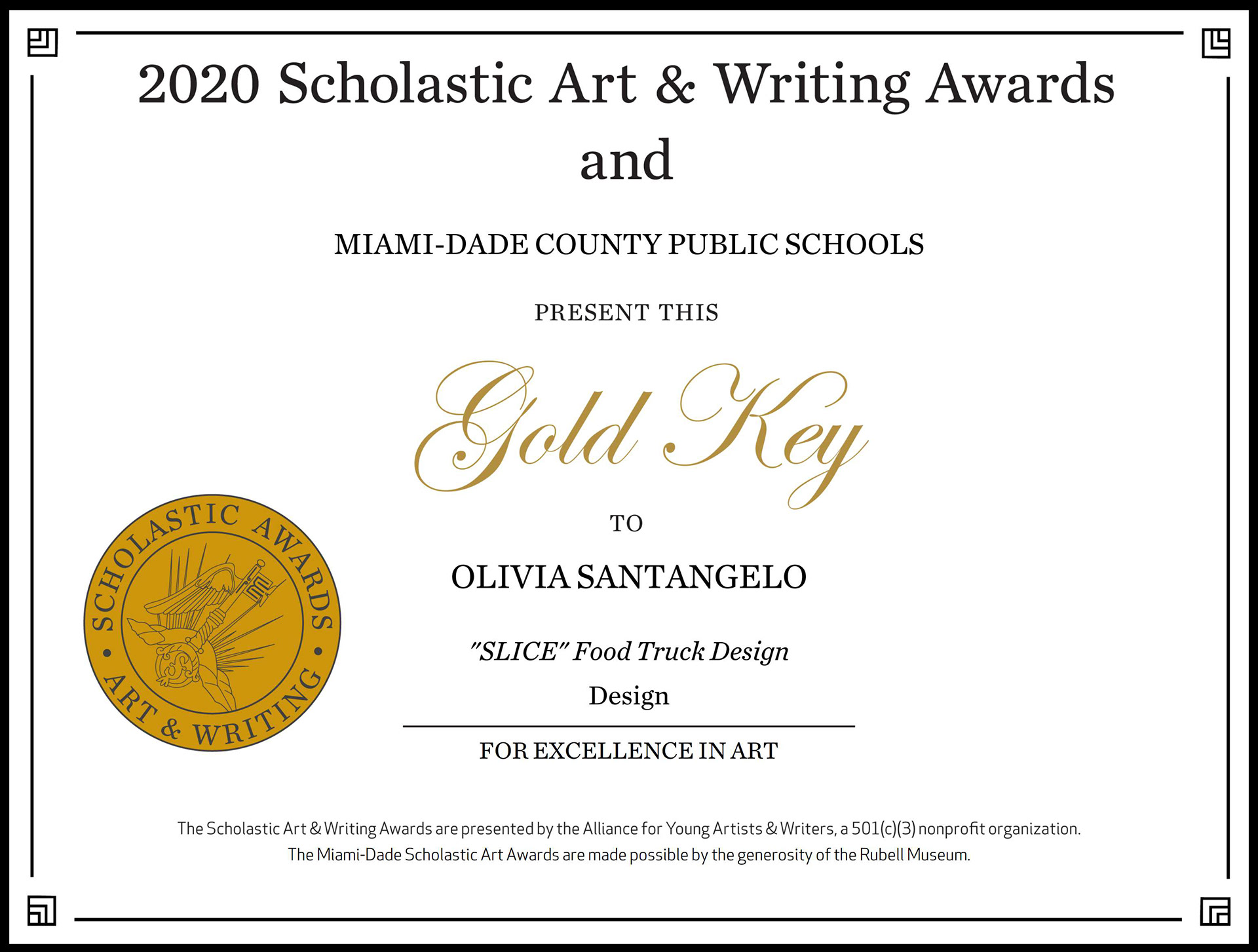 2020 Scholastic Art Awards Regional Gold Key recipient in Design!
