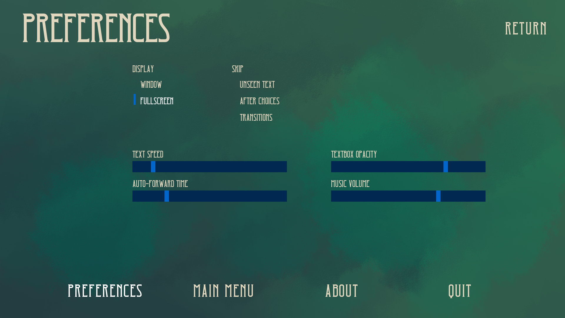 Preferences Menu
