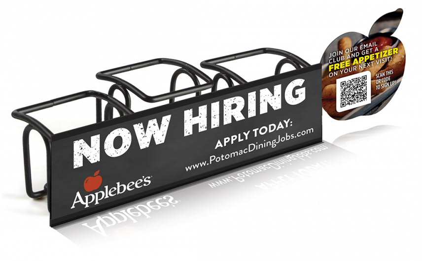 Applebee’s Caddy Inserts with Custom Die-Cut Design – The client initially requested a burger-shaped die-cut to promote a new special. After discussing options, I recommended an apple logo outline to allow flexibility for future promotions. The design also accommodates a standard caddy insert that can be layered over the die-cut for easy updates.