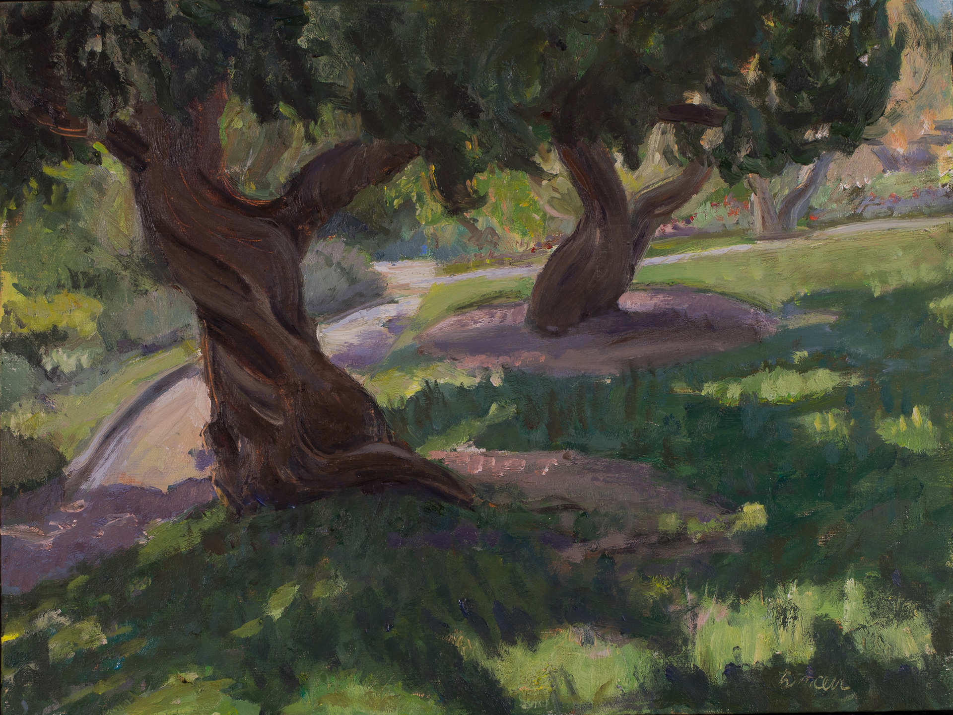two twisted trees 12x16 oil on panel