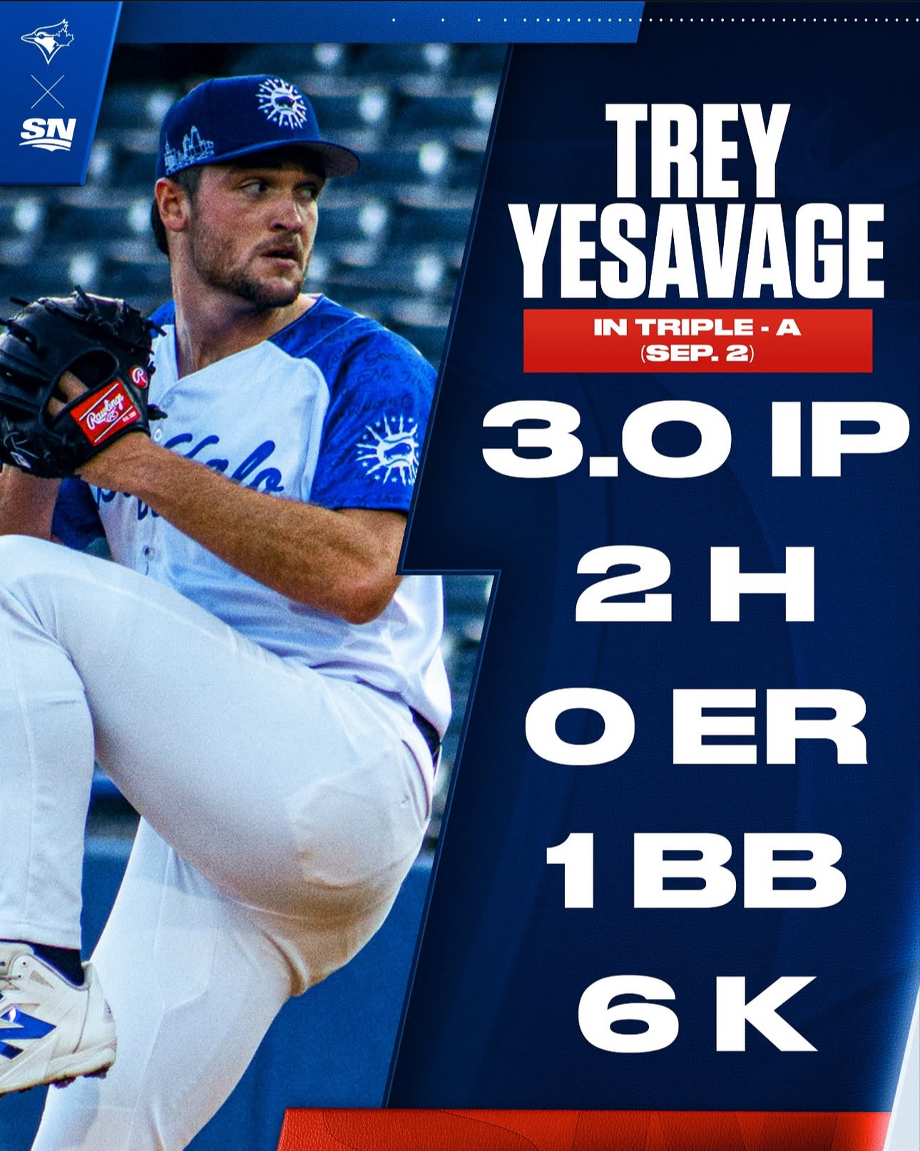 Photo of Trey Yesavage featured on a Sportsnet graphic