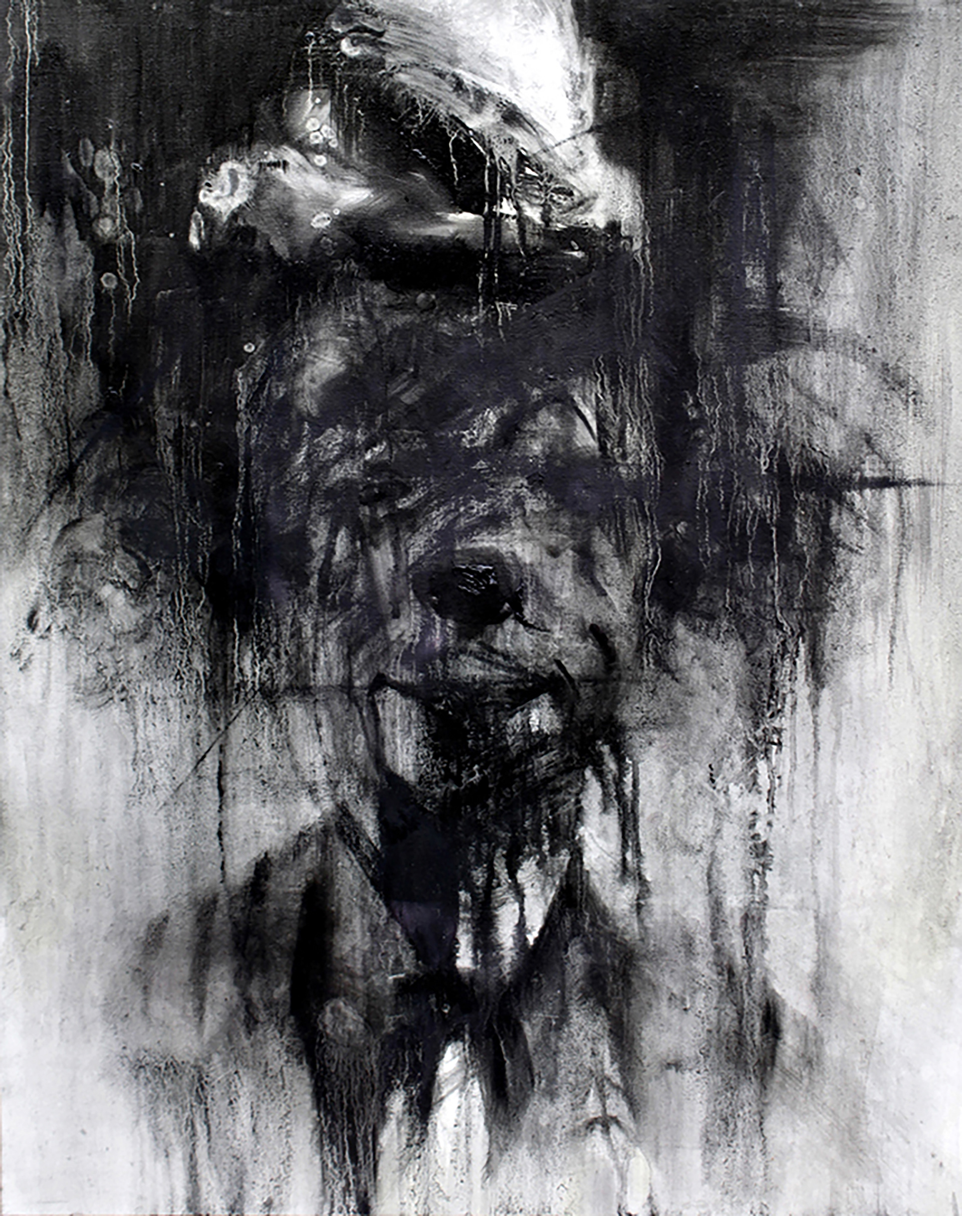 Clown No.2, Oil and Korean ink (玄) on canvas, 90.9 × 72.7 cm (36 × 29 in.), 2012