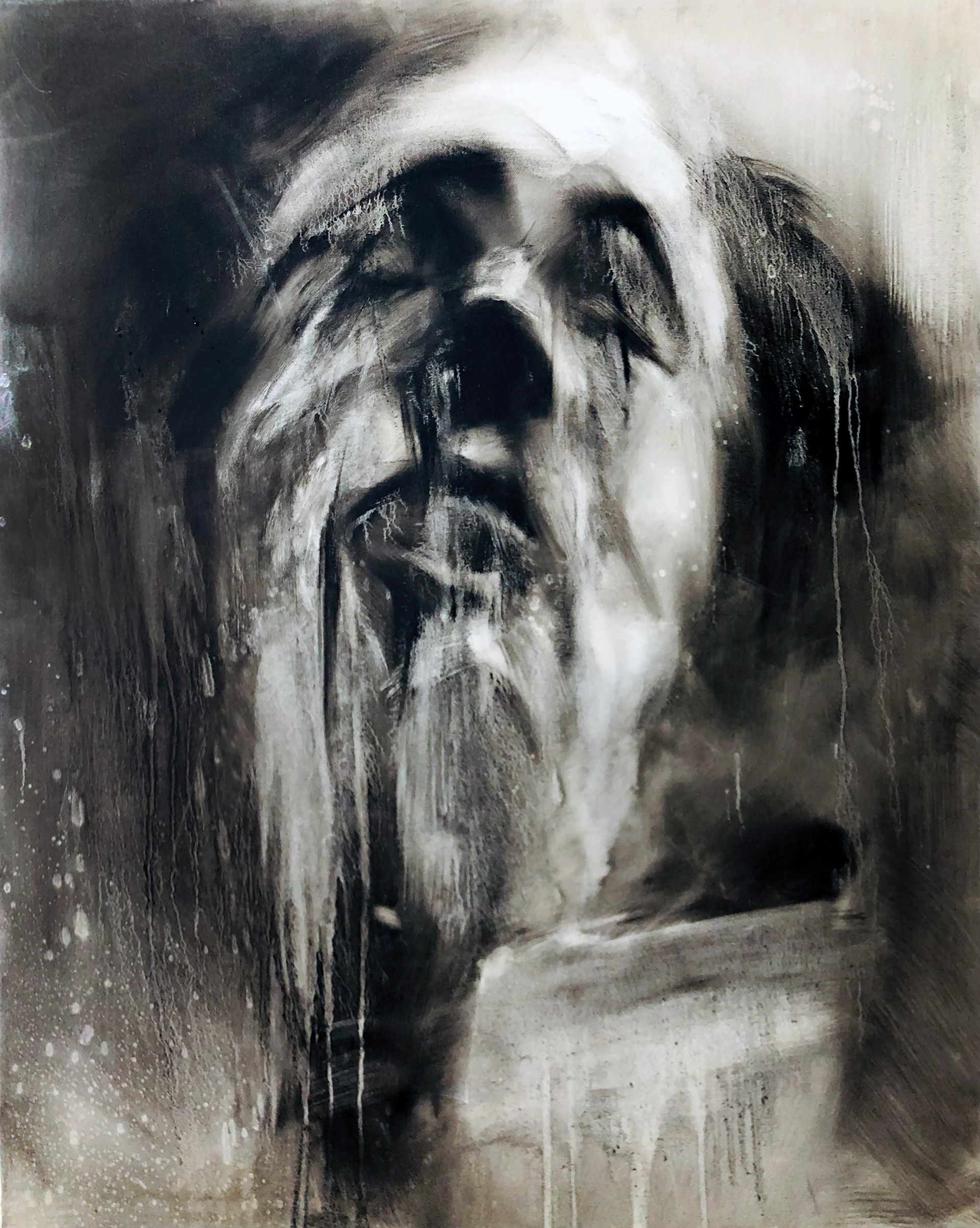 Clown No.6, Oil and Korean ink (玄) on canvas, 90.9 × 72.7 cm (36 × 29 in.), 2012