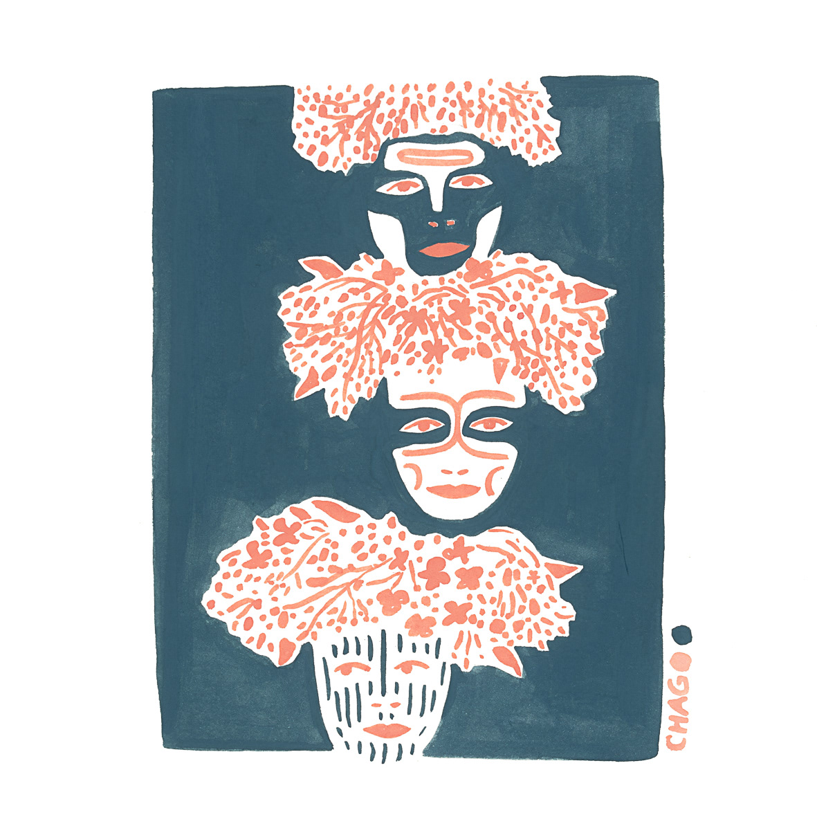 Femmes fleurs - Peinture réalisée à la gouache