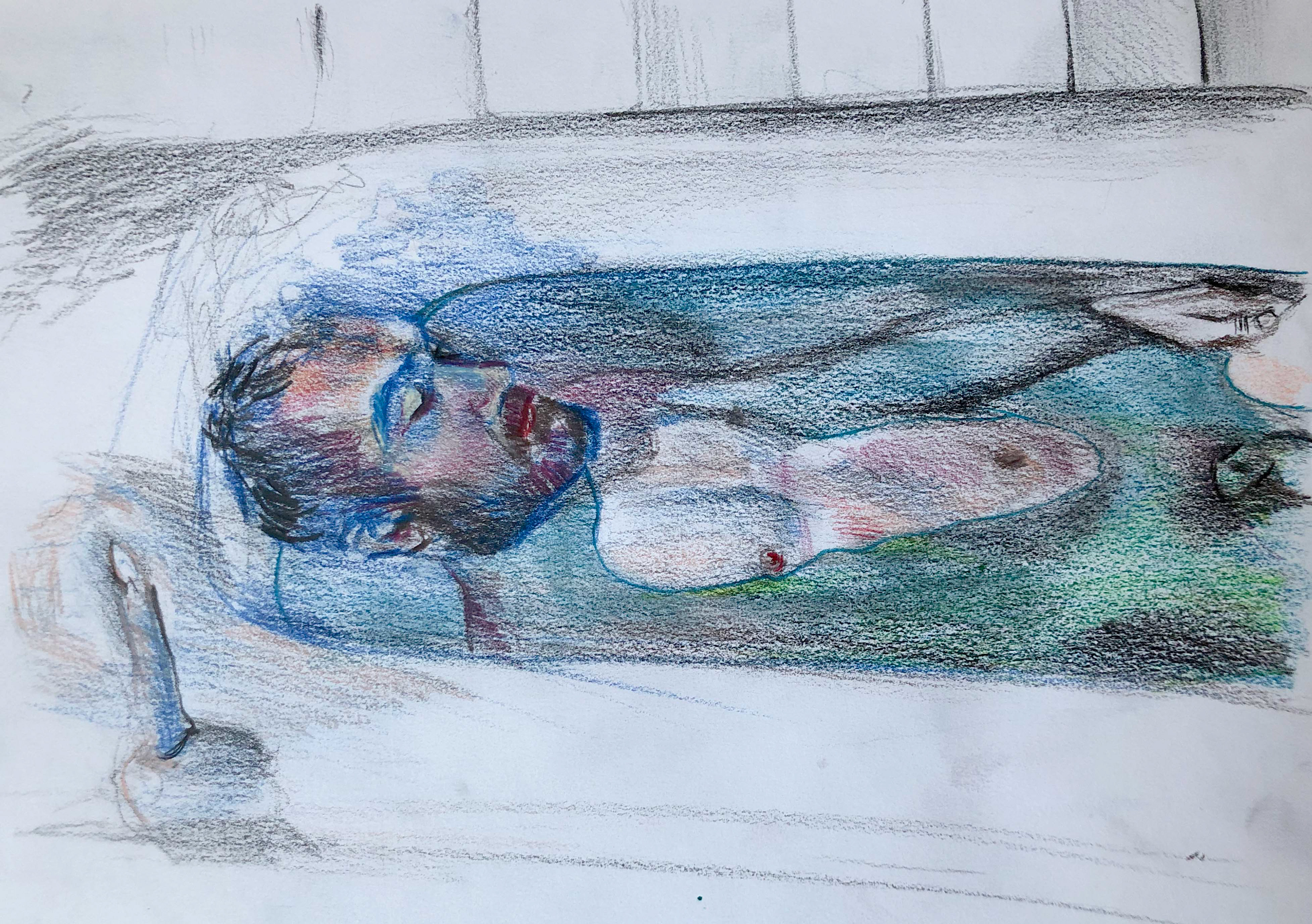 Asal Andarzipour, "Refraction", watercolor on pencil, 2020