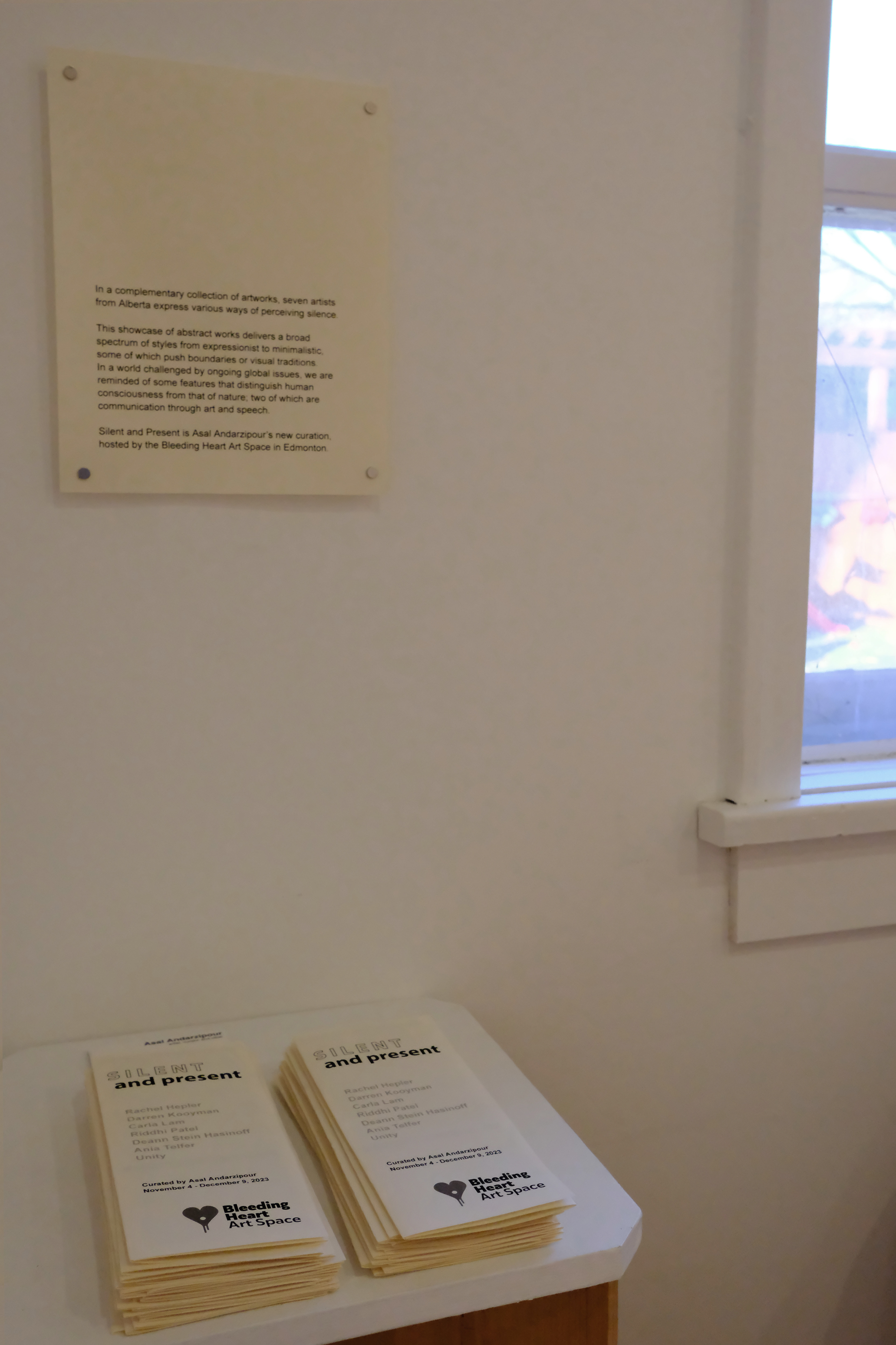 Exhibition Statement and Brochures for Silent and Present | Guest Curation | 2023 | Bleeding Hear Art Space | Edmonton, AB