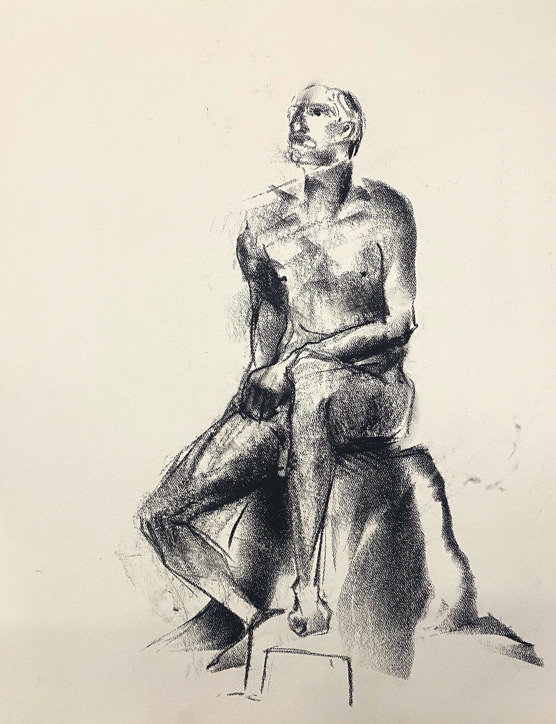 Asal Andarzipour “Longing”, charcoal on paper, 2022, 18 x 24 inches