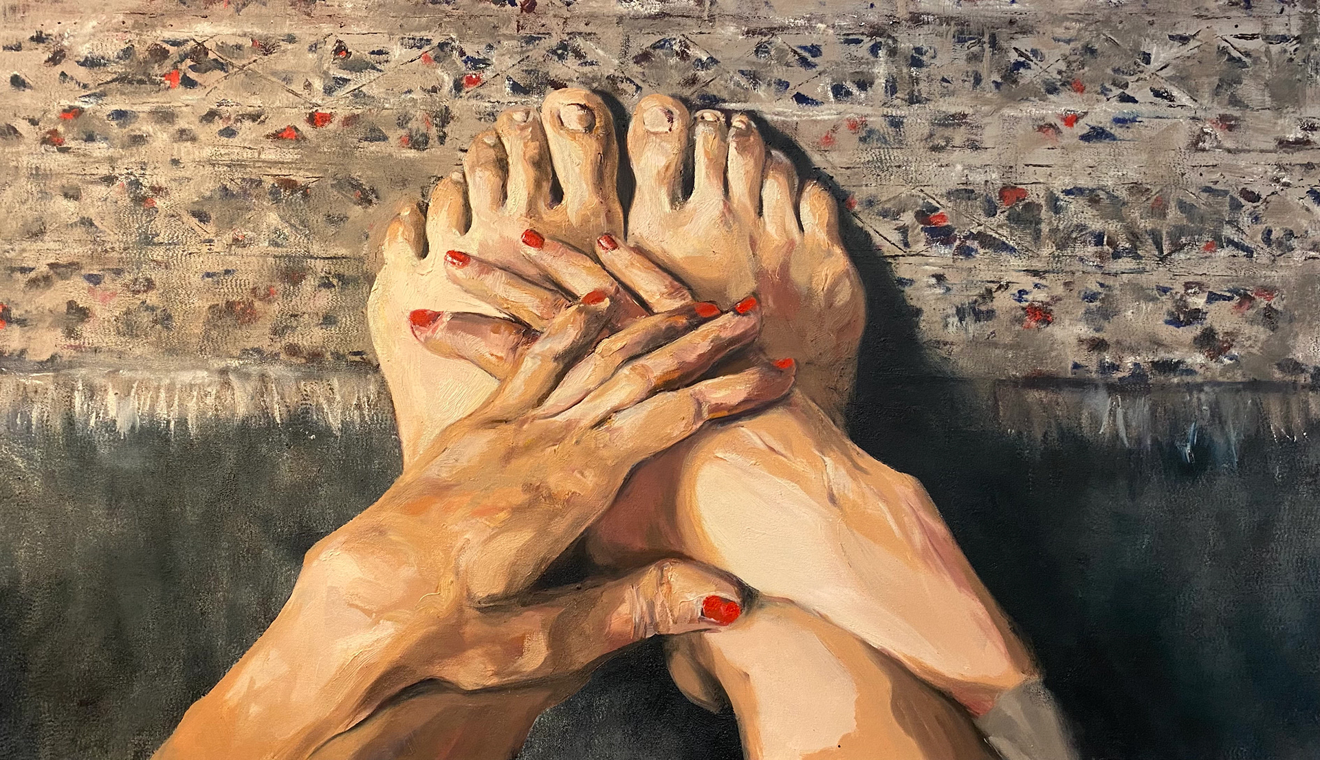 Asal Andarzipour, "Conflict", oil on canvas, 55 x 31 in, 2022