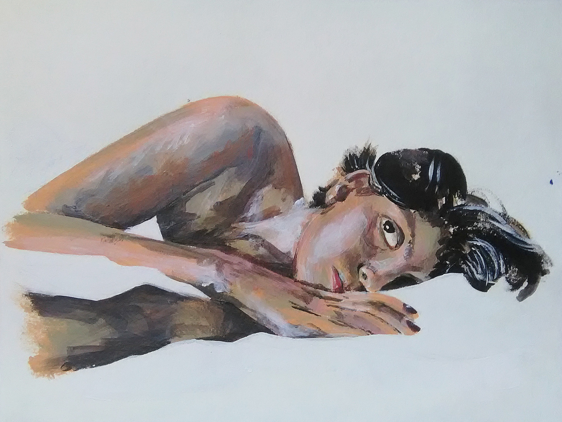 Asal Andarzipour, "Pillow Talk-1", acrylic on paper, 9x12 inches, 2018