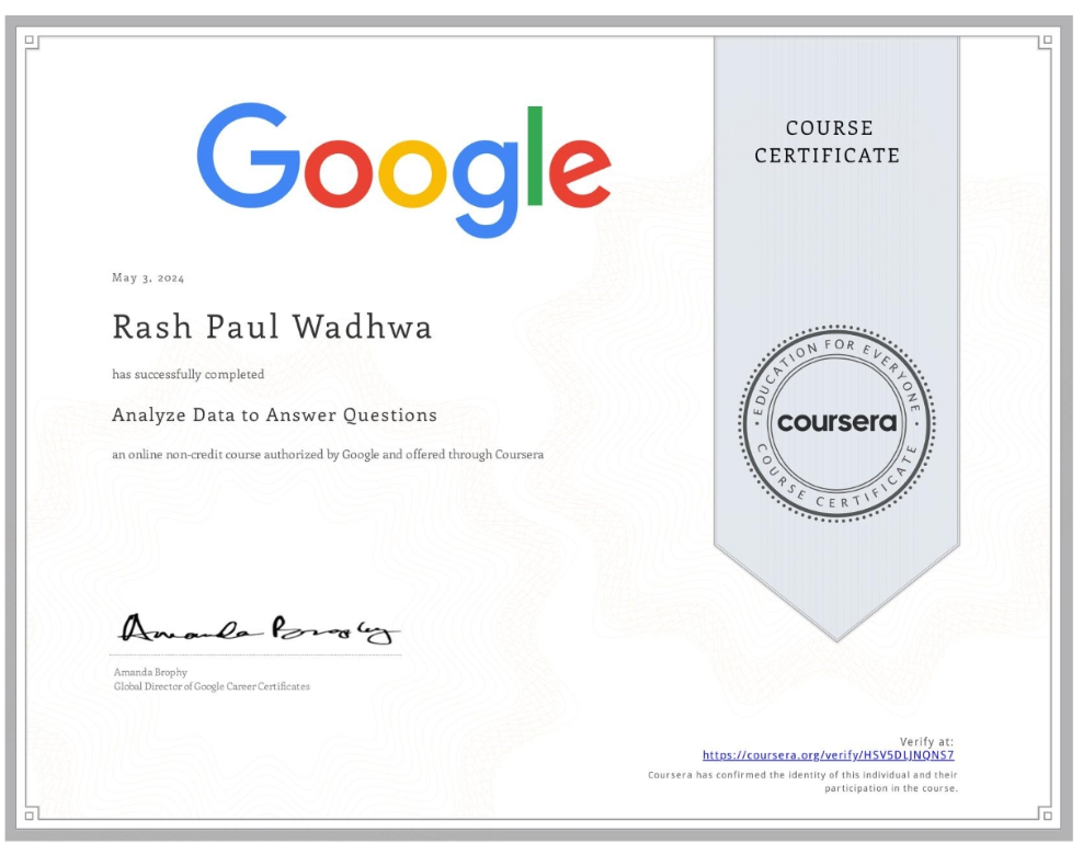5 of 8 Google Data Analysis Professional Certificate.