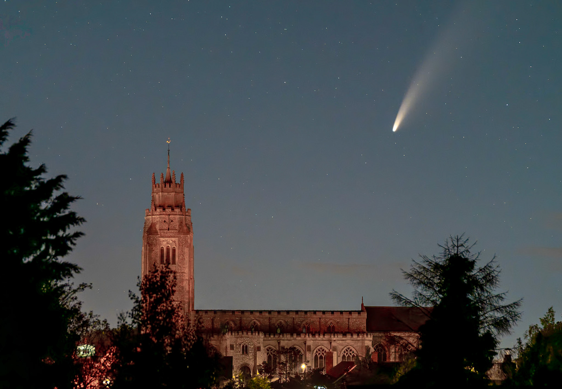 Comet NEOWISE over St Andrew's church, Sutton-in-the-Isle, Cambridgeshire, 13th July 2020