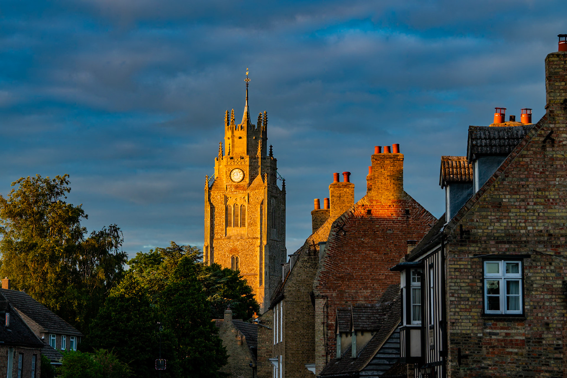 Golden hour on St Andrew's church tower, 1st July 2022