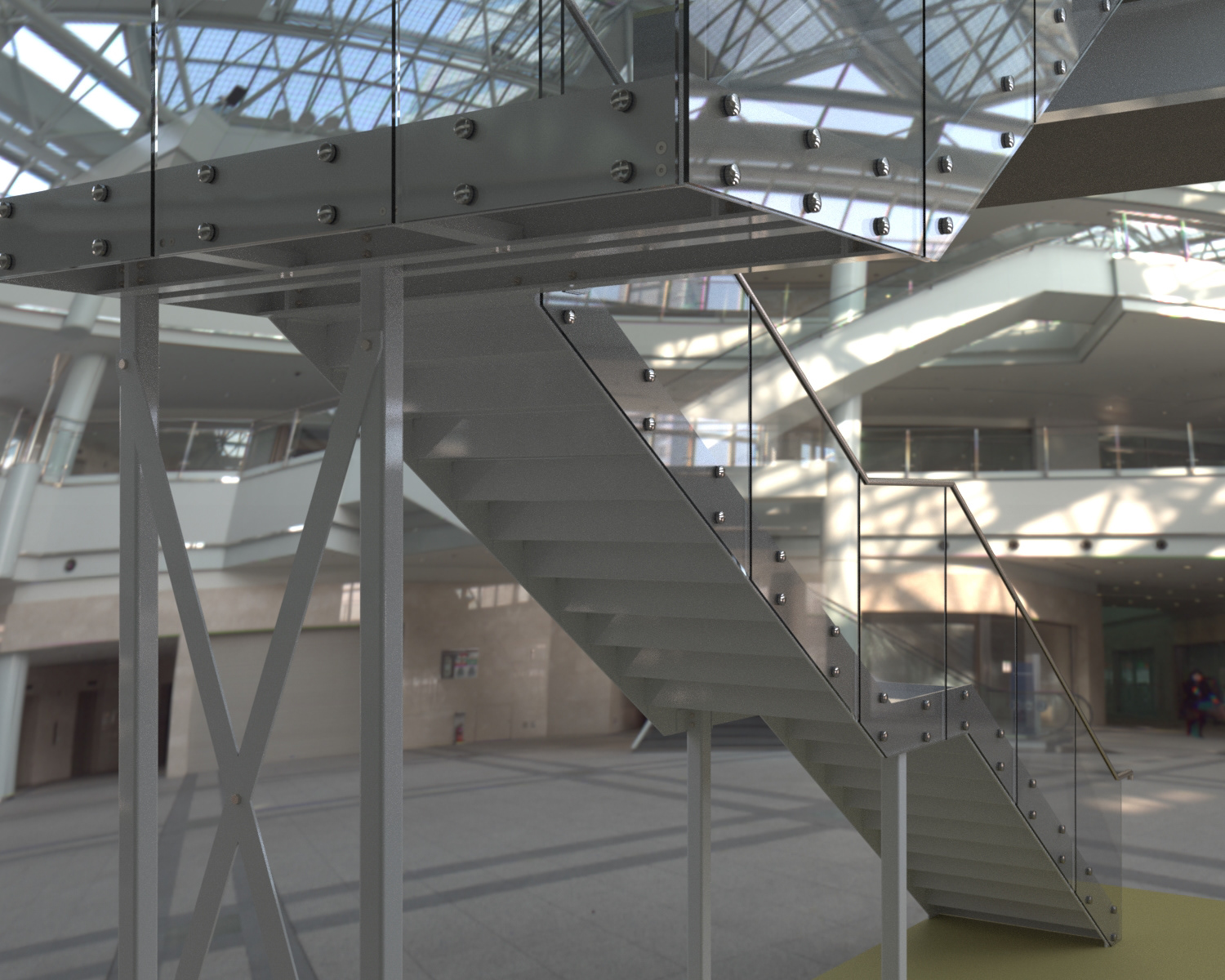 Feature stair with structural glazing.