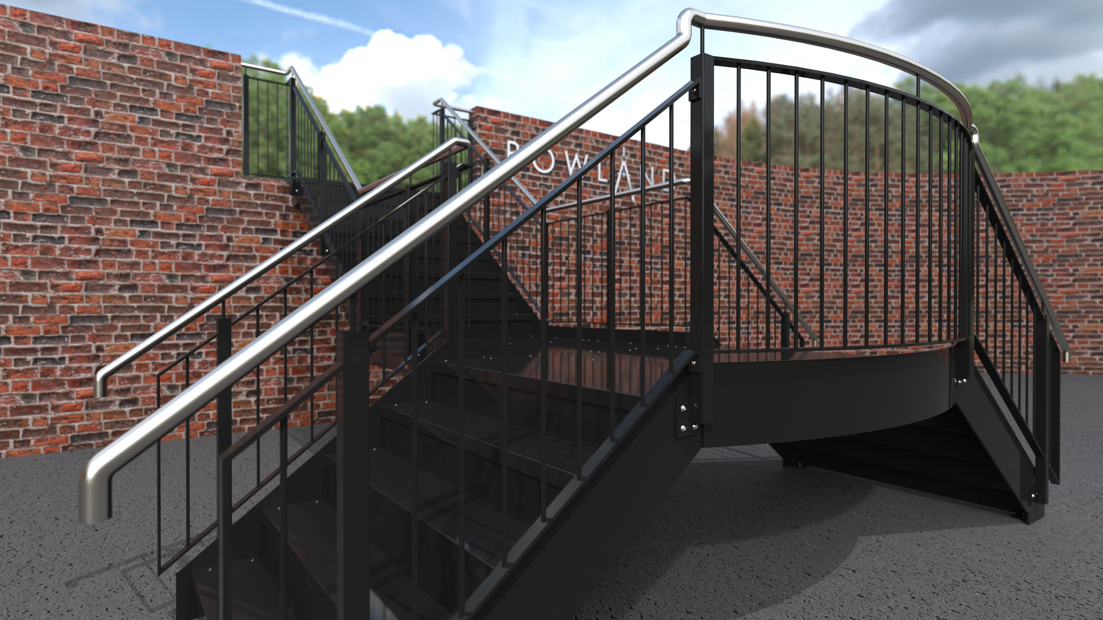 Stair & balustrade with twin lower flights.