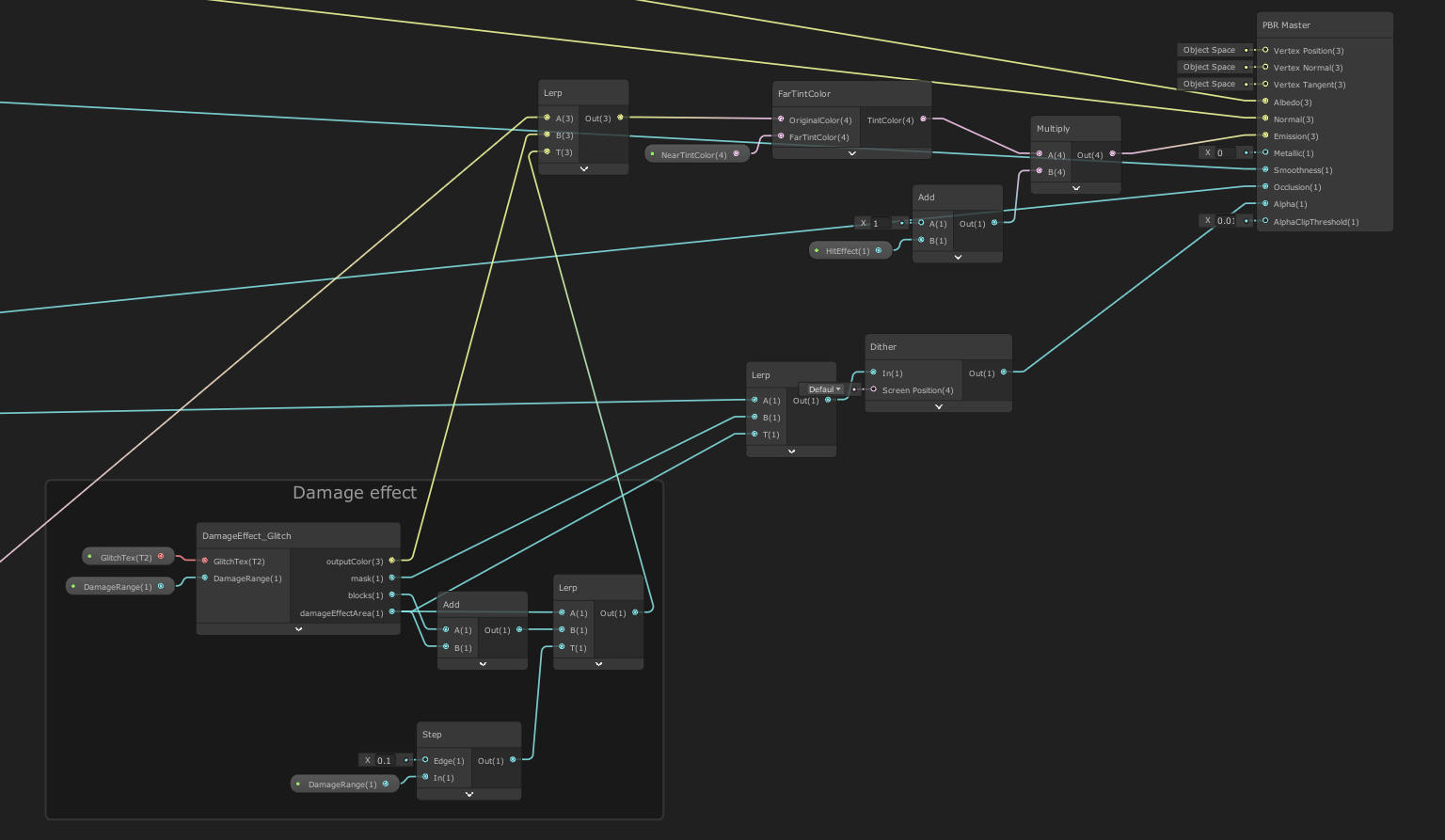 Damage effect of the sphere node shader