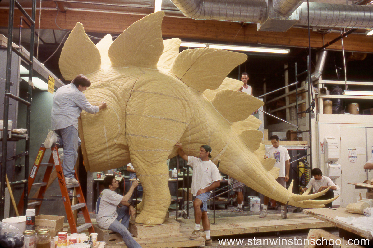 The full stegosaurus sculpting team at work. L to R - Christopher Robbins, Mark Maitre, Rob Ramsdell, Ian Stevenson, Me, Paul Mejias.