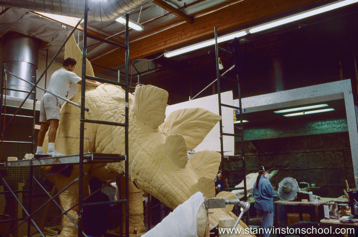 Placing one of the sculpted back plates onto the full sized steg. Just like on the maquette, we had to continually place the individual parts on the body to match and blend details.