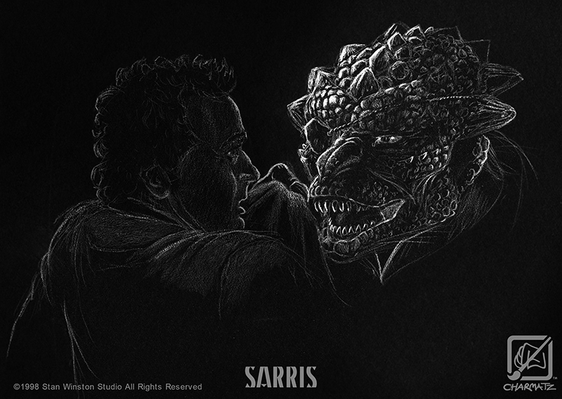 Early Sarris Sketch drawn on black paper with white pencil